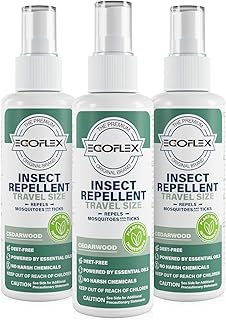 3-Pack Mosquito Repellent Spray - DEET-Free Bug Spray Travel Size TSA Approved - Mosquito, Tick & Insect Killer Deterrent with Natural Essential Oils - Cedarwood Scent - Safe for Family - 3 Fl Oz