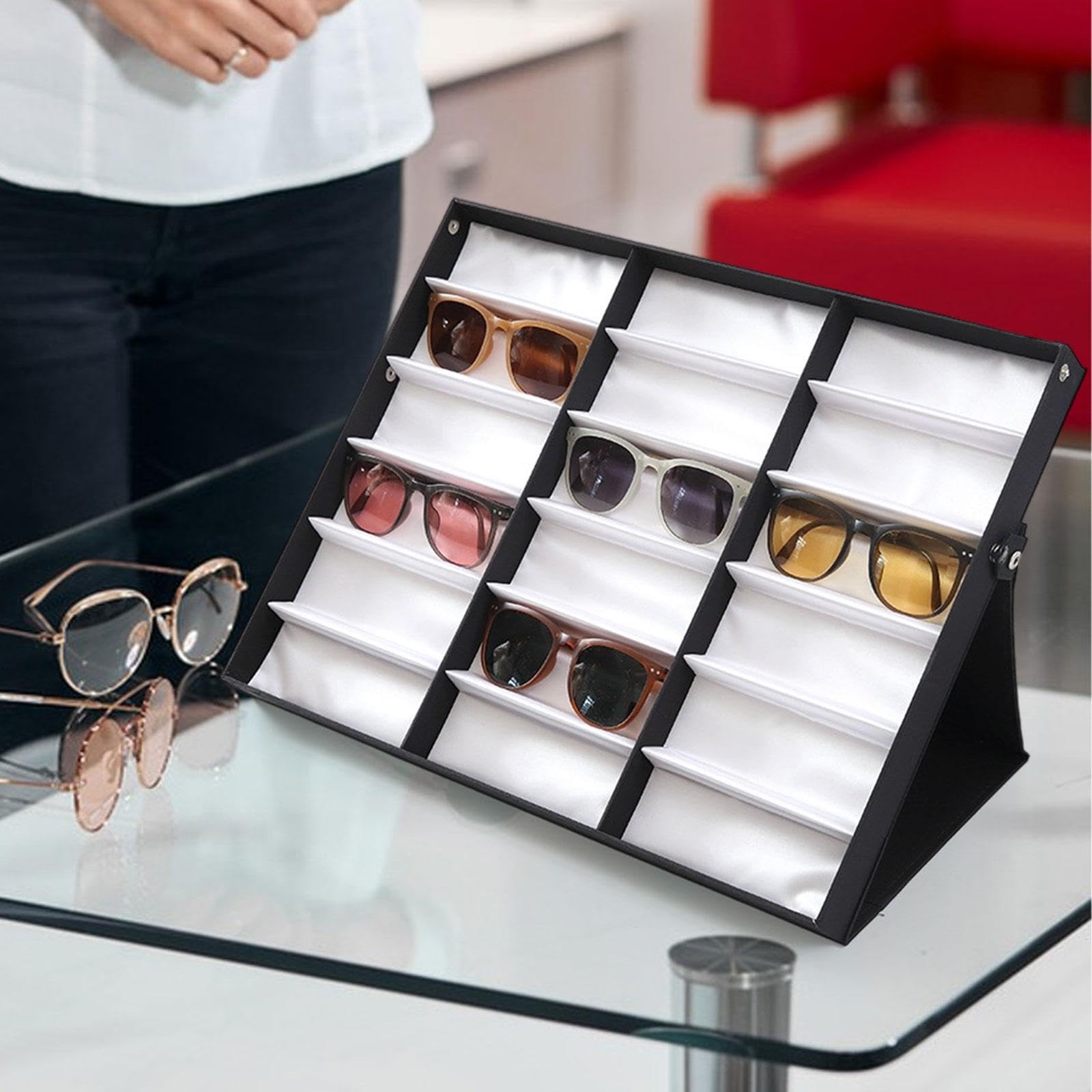 Harilla Bandeja de exhibición de gafas, organizador de gafas de sol, estuche de almacenamiento para gafas, organizador de joyas para vitrina