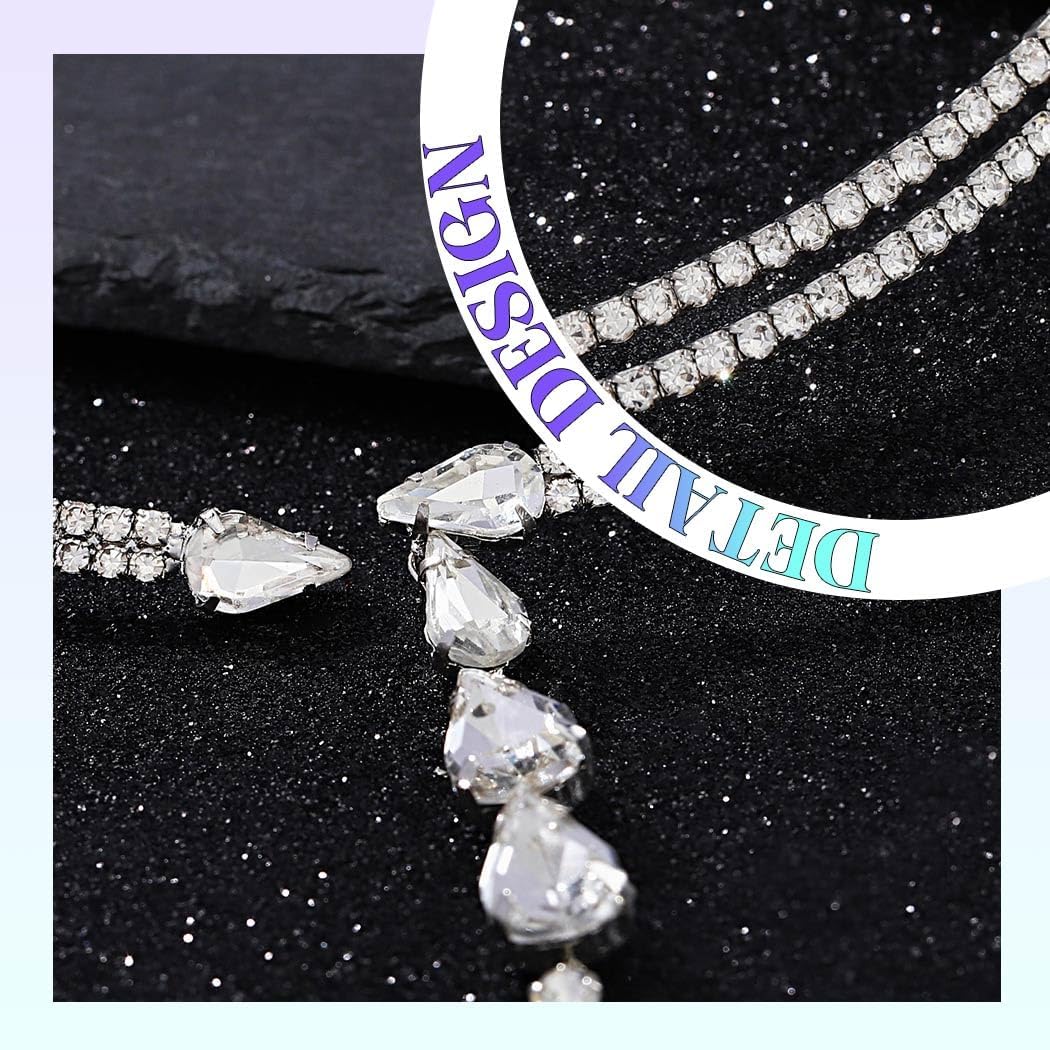 ACEDRE Rhinestone Neckalce Silver Sparkly Drop Long Diamond Choker Jewelry for Women - Image 4