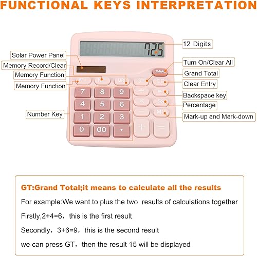 Miniatura 3 de PATIKIL Calculadora de escritorio paquete de 2 unidades de función estándar de 12 dígitos pantalla LCD grande calculadora electrónica batería solar