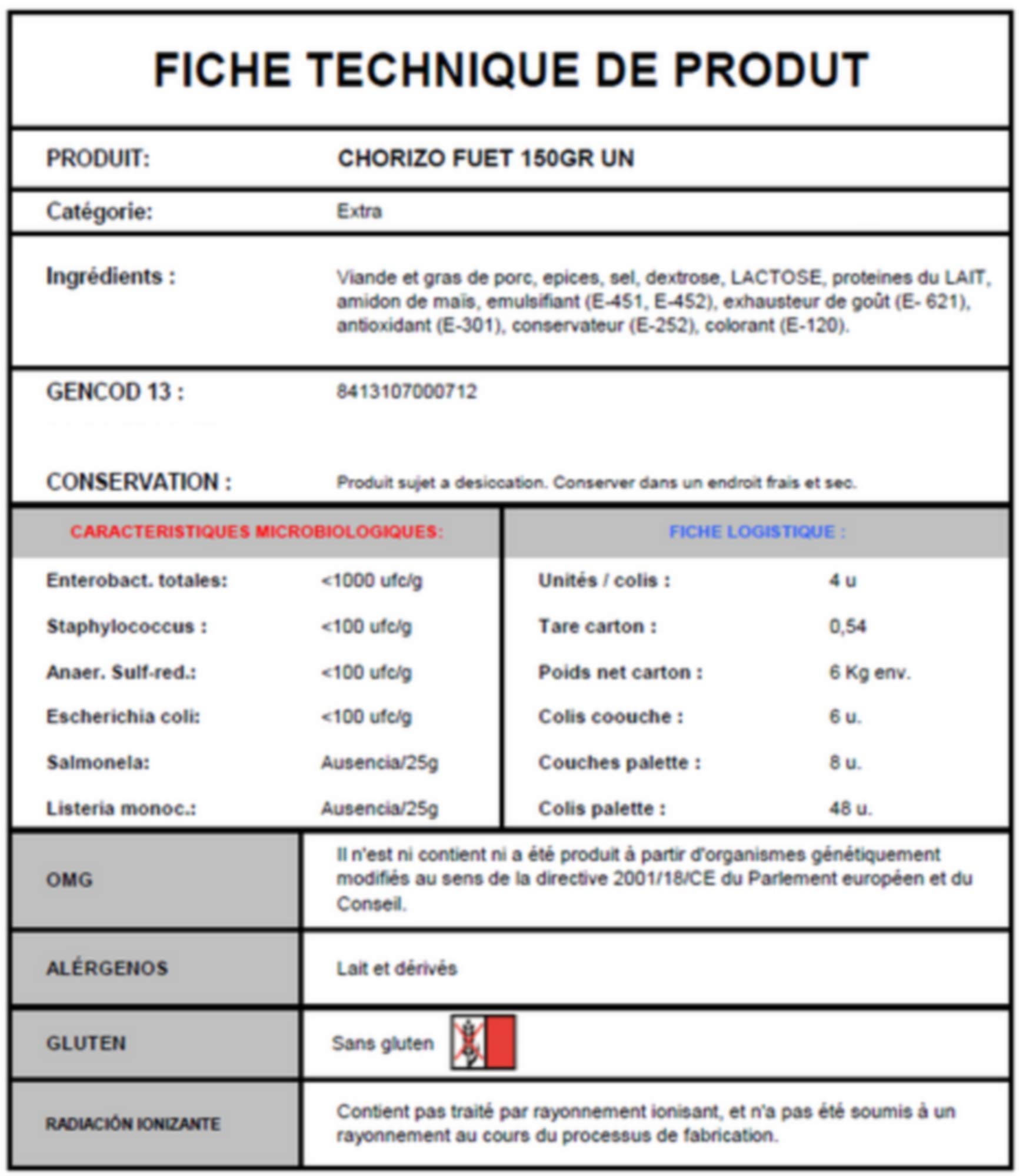 FOUET CHORIZO 150 gr. SAUCISSON SEC