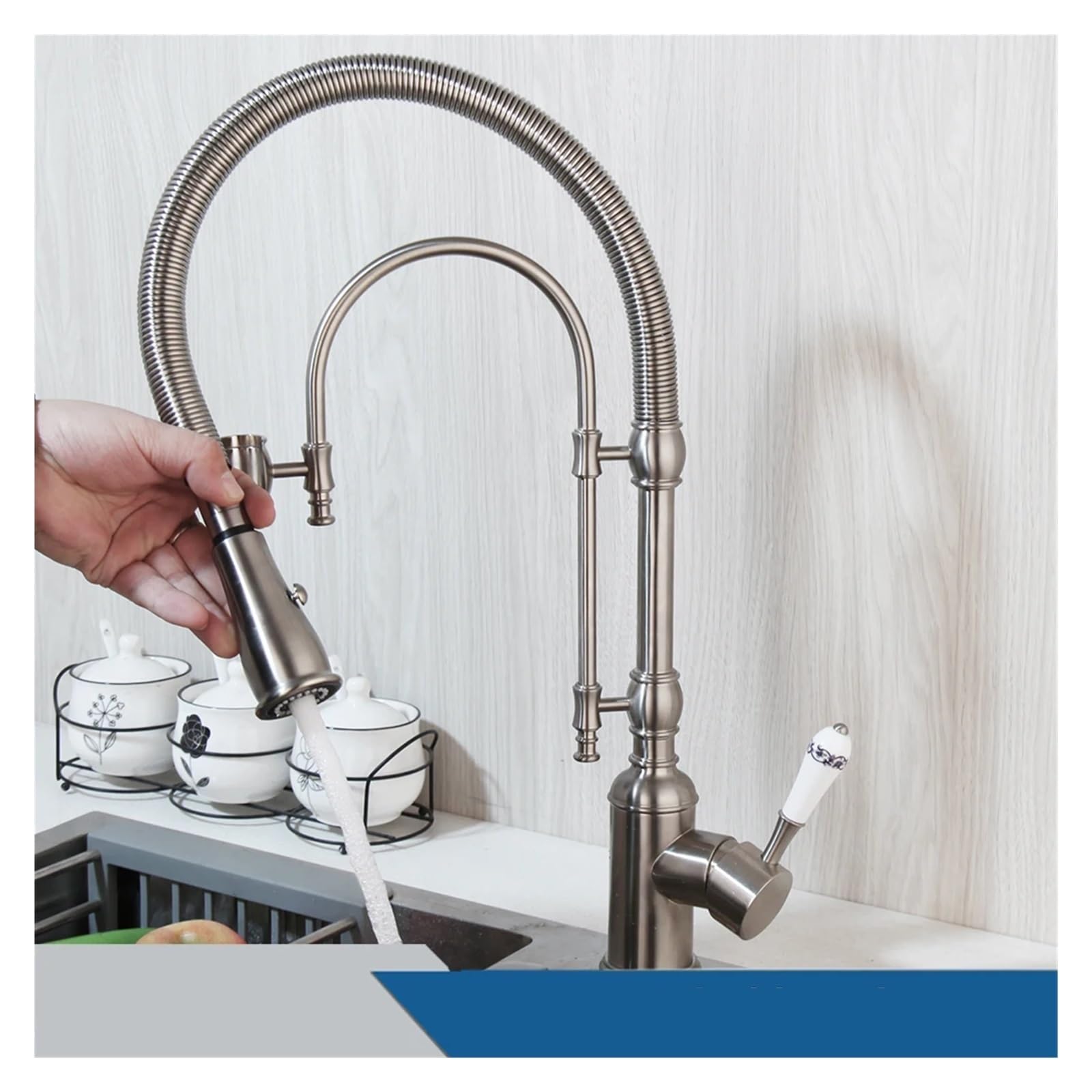 Jvddi Nickel Brush Pull Down Kitchen Sink Faucet Hot & Cold Mixer Crane Tap With Dual Spout Deck Mounted(Nickel Brush)