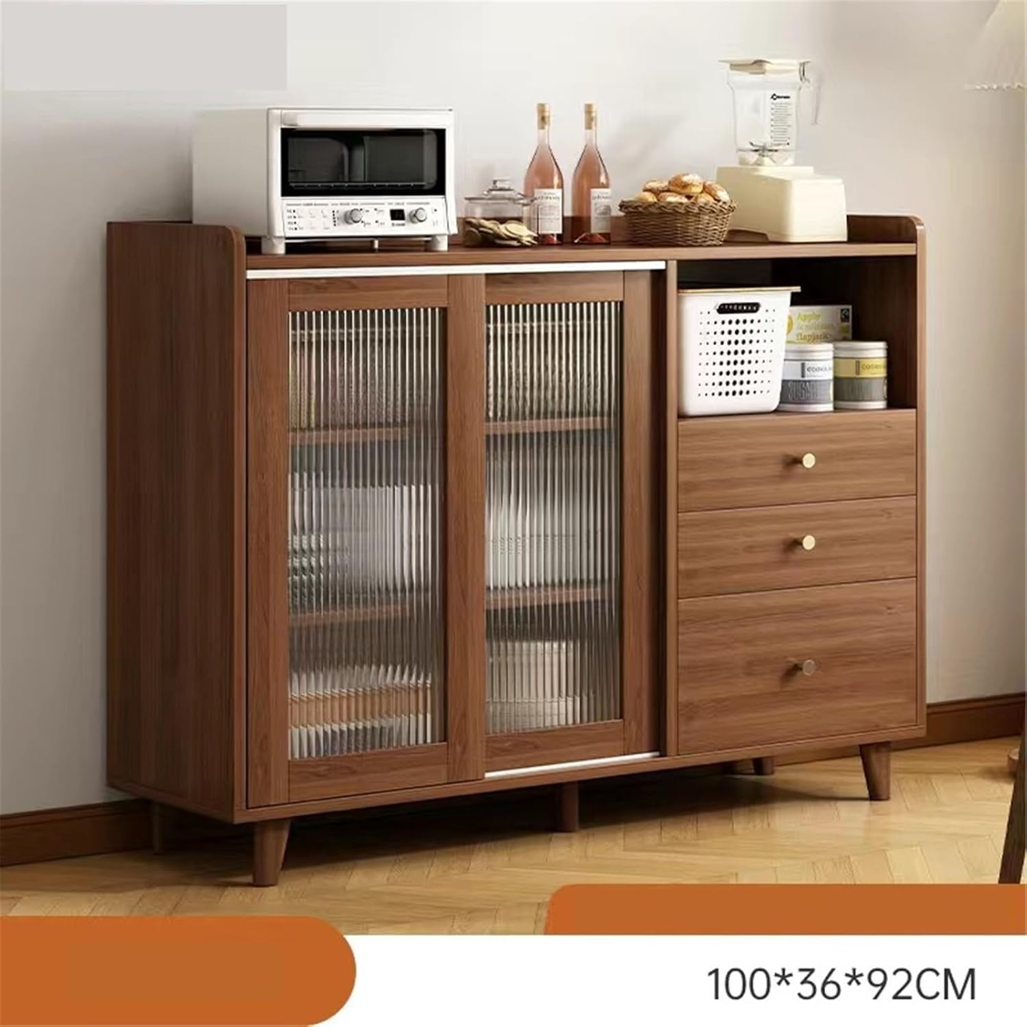 Sideboard Cabinet Double-Door Glass Sideboard Integrated with Wall-Mounted Storage for Living Room Tea and Kitchen Featuring Drawers Console Coffee Table
