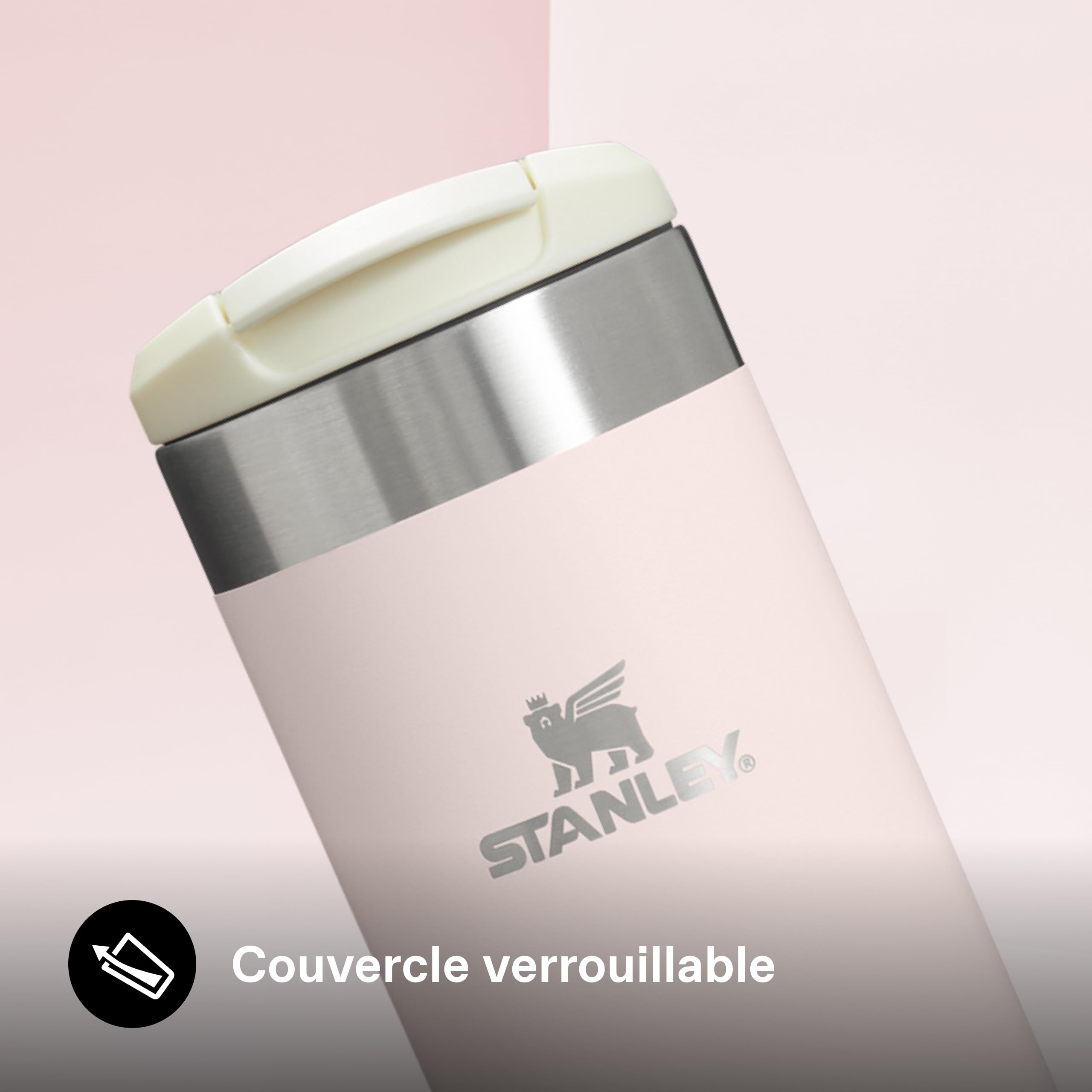 Stanley Aerolight Transit Mug Isotherme Café 0.47L - 6 Heures Chaud - 8 Heures Froid - Couvercle Étanche et Blocable - Thermos - Lavable au Lave-Vaisselle - Rose Quartz