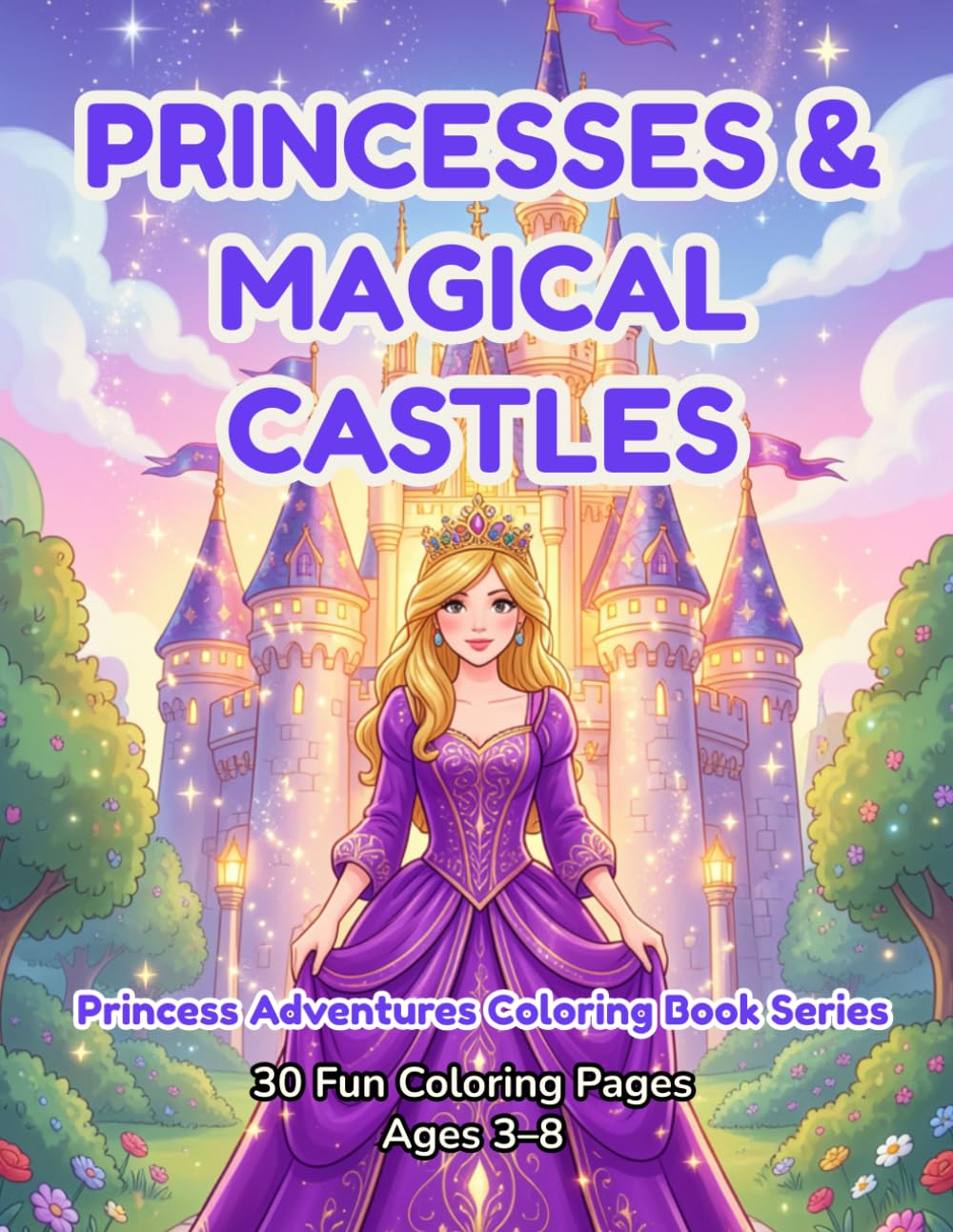 Princesses & Magical Castles Coloring Book: 30 Enchanting Princesses & Magical Castles to Color — Fun Coloring Book for Girls Ages 3–8 with Fairies, ... (Princess Adventures Coloring Book Series)