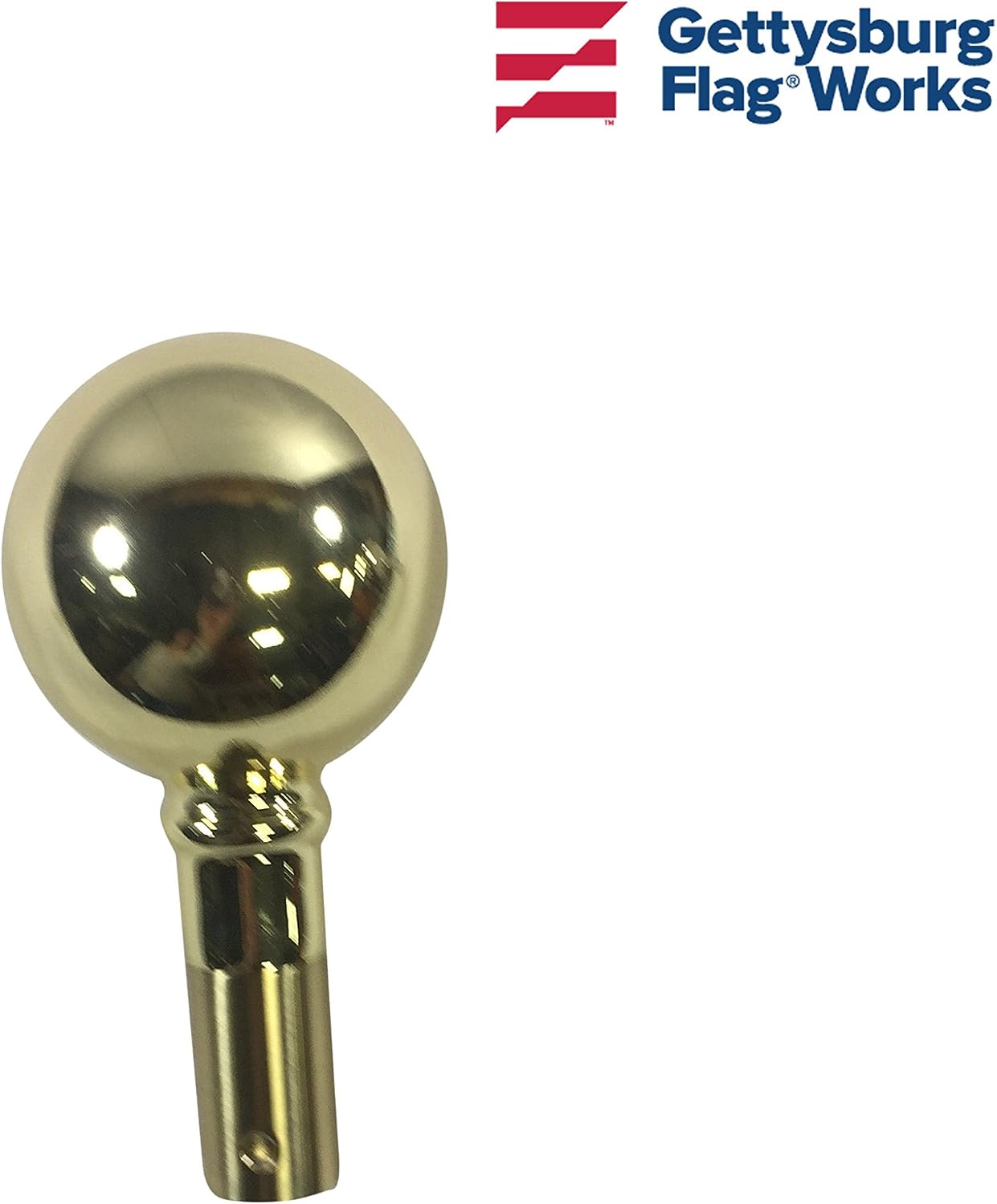Gettysburg Flag Works Shiny Gold Brass Finished Cast Brass Metal Parade or Indoor Flagpole Ball Finial, 3" Diameter Ball with Ferrule attachement for Standard Hardwood Oak Poles