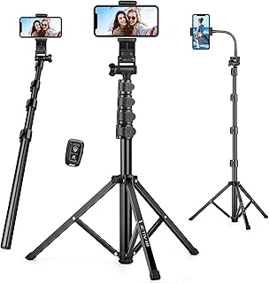 74 inch Phone Tripod, Tall Cell Phone Tripod with Adjustable Gooseneck and Remote, Portable Phone Stand Tripod for Recording, Selfie Stick Tripod, Compatible with iPhone 13/13 pro/12/Android/Camera