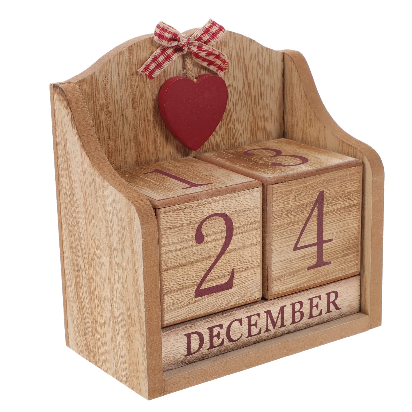 Calendario Perpetuo de Cubos de Madera Rojo, Bloques para Escritorio, Tamaño Compacto, Decoración Vintage para Oficina y Hogar