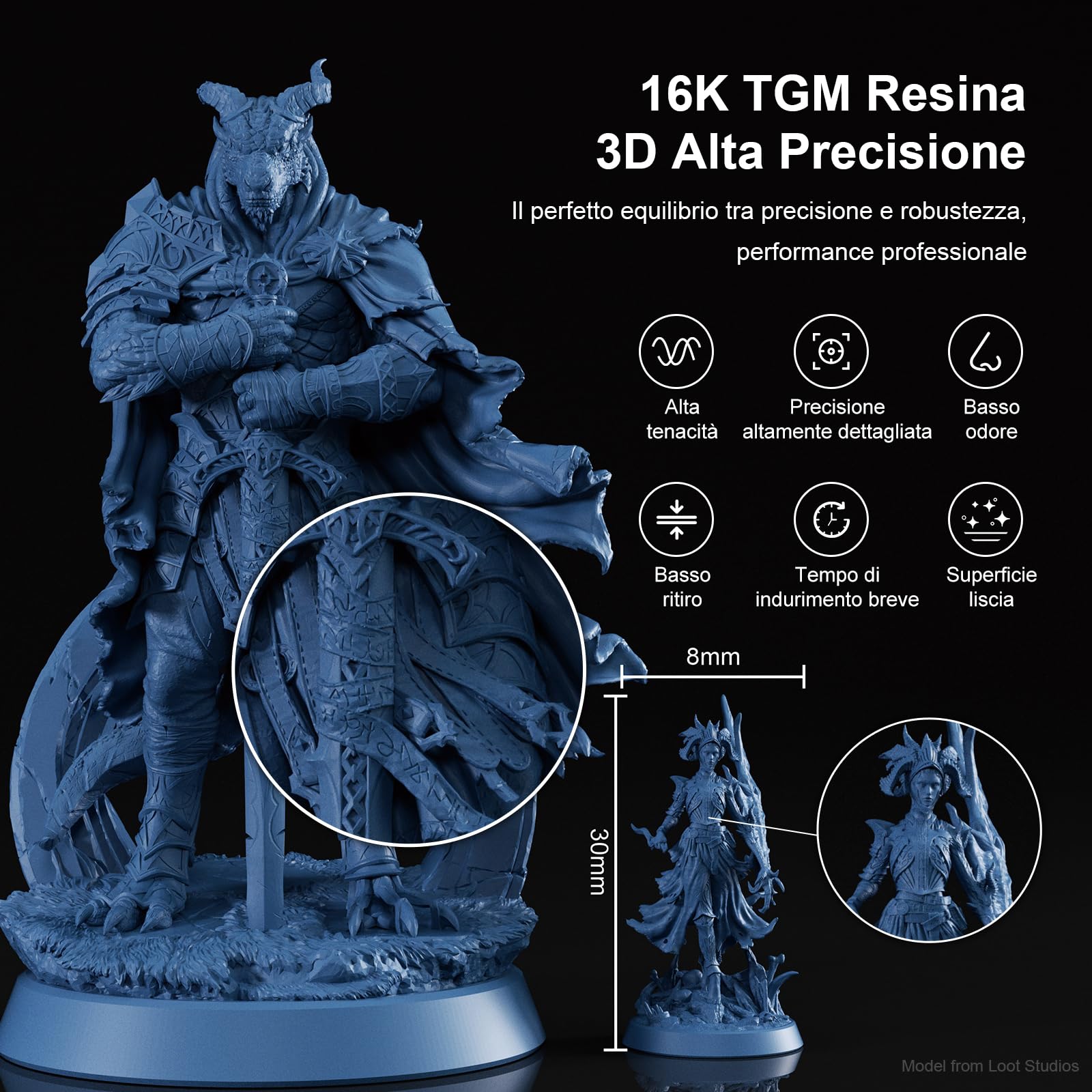 NOVA3D Żywica fotopolimerowa 16K TGM, odporność na uderzenia i ultra-precyzyjne detale. Idealna do modeli gier planszowych, szybko twardnieje, o minimalnym zapachu. 1 kg, granatowy szary