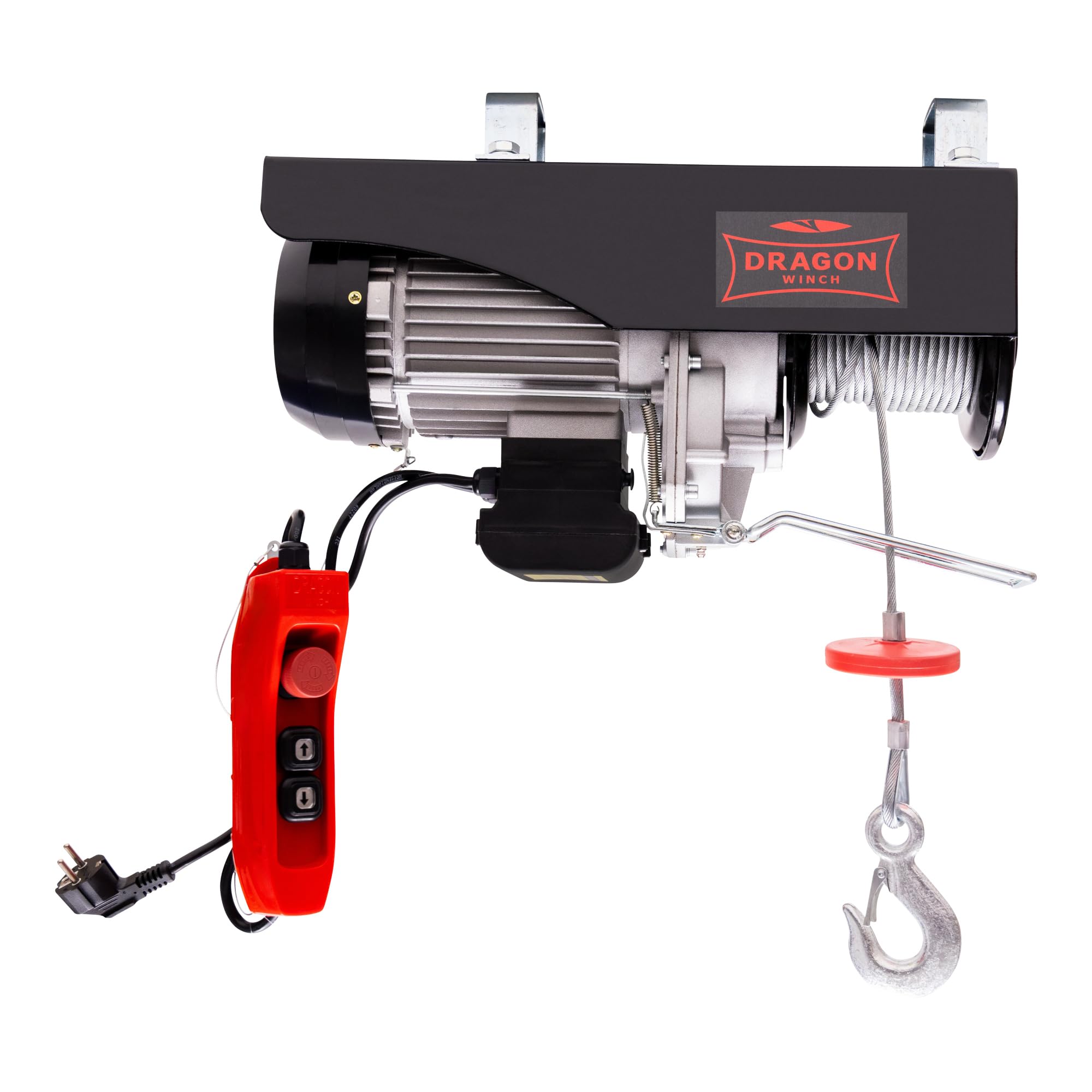 Dragon Winch - Polipasto eléctrico 250kg 230V Cabrestante Eléctrico con motor de cobre de 540W y control remoto Torno de cable eléctrico con una capacidad de 125kg–250kg, altura de elevación 12m