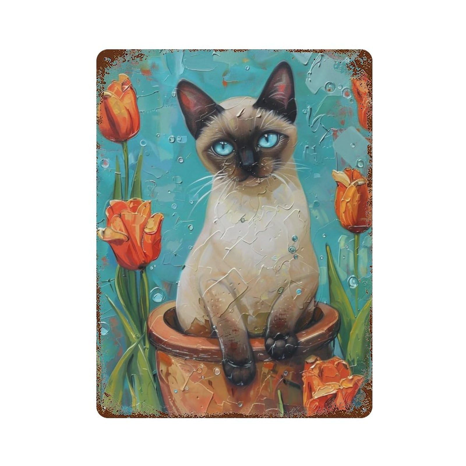 HDURYEYRYY Siamese And Tulips 04 Wall Retro Iron Vintage Art Metal Tin Sign Poster Modern Home Cofffee Club Art Bar Shop Decor 40x30cm