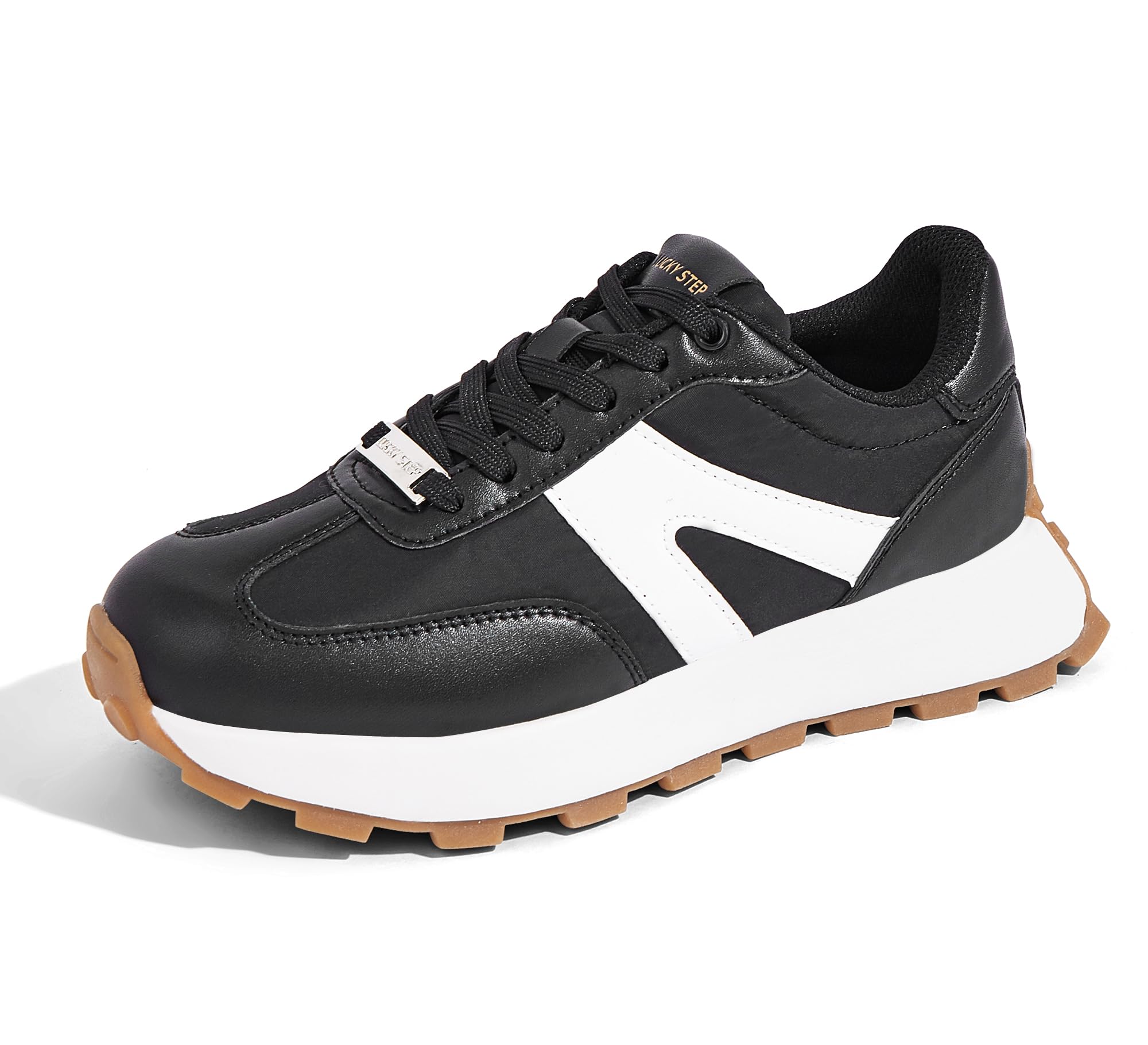 LUCKY STEP Women's Platform Fashion Sneakers Retro Classic Trainers Casual Lace-up Stylish Tennis Running Walking Shoes