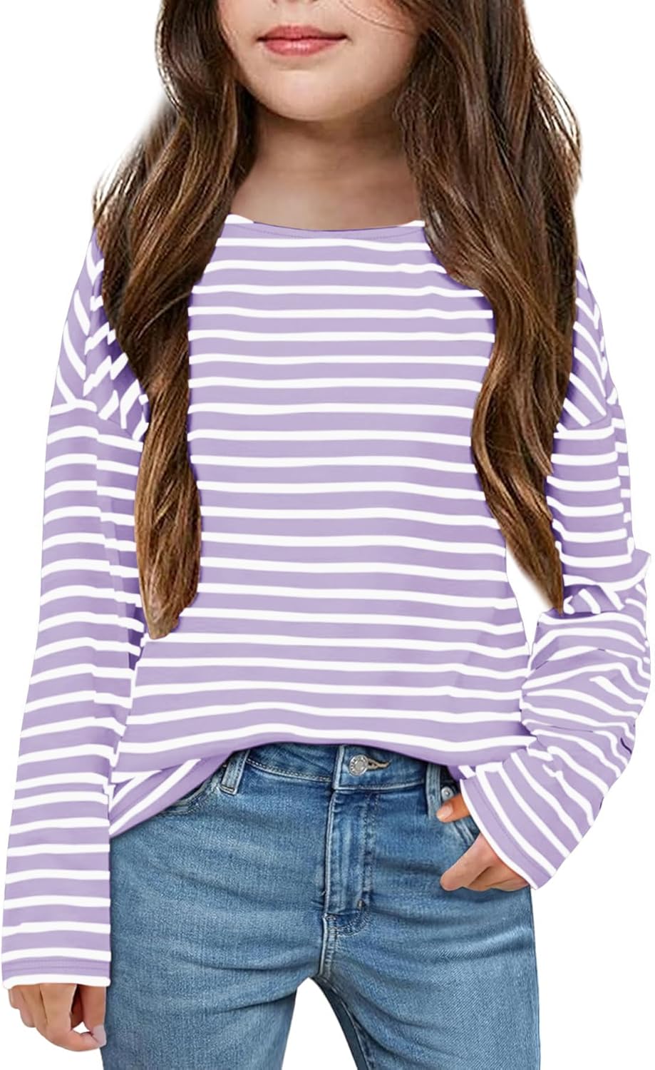 Fanway&EC Girls Casual Long Sleeve T Shirts Basic Crewneck Striped Tunic Blouses Tops