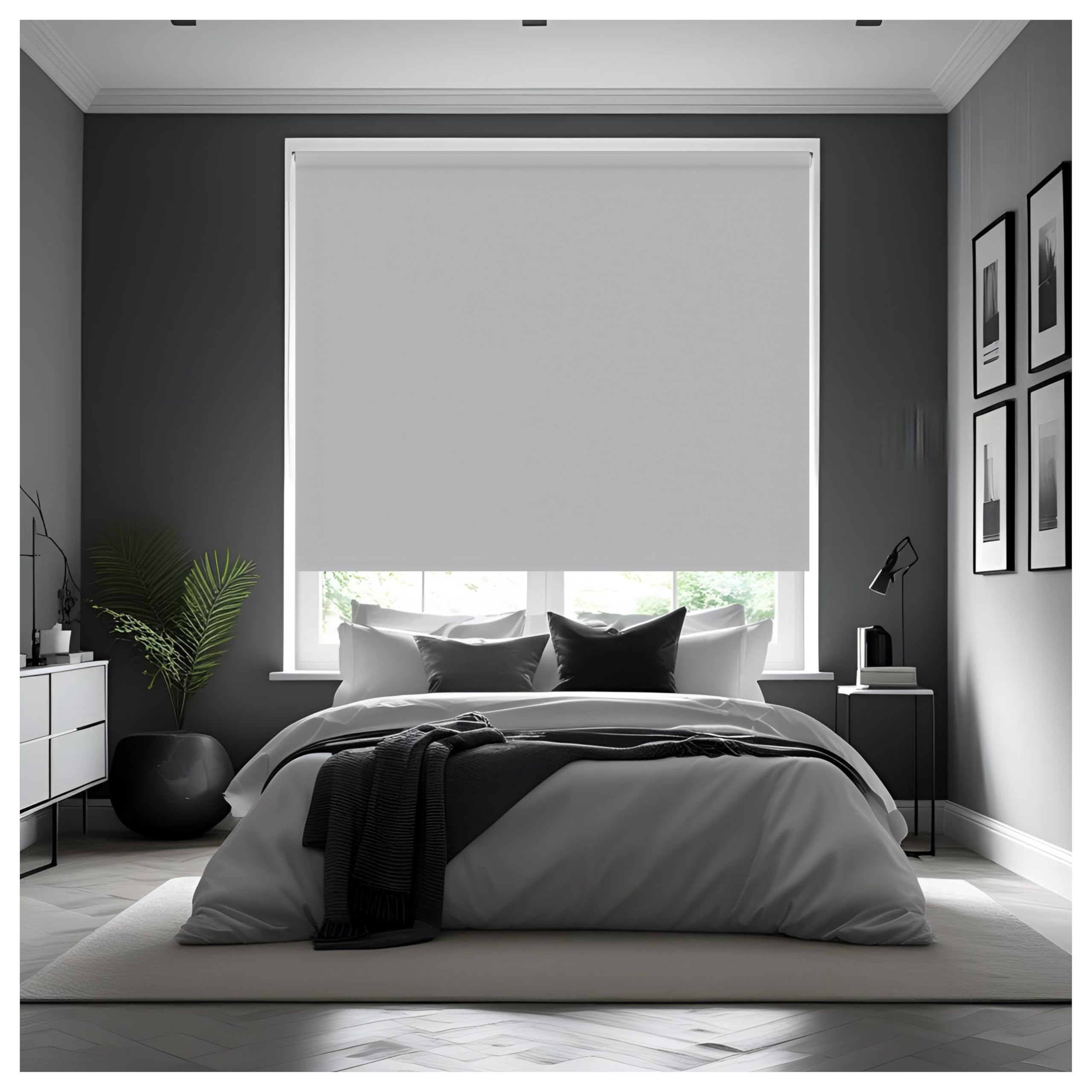 Thermal Insulated Blackout Fabric Roller Blinds, Easy Fit Room Darkening Shades Fittings Included Light Grey (Width 90cm x Length 165cm, Blackout, Grey) (BK004)