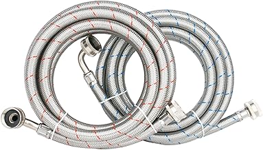 2 Pack 10ft Washing Machine Hoses Stainless Steel Washer Hoses with 90 Degree Elbow Washer Hot and Cold Water Hose Connection Inlet Washer Supply Lines