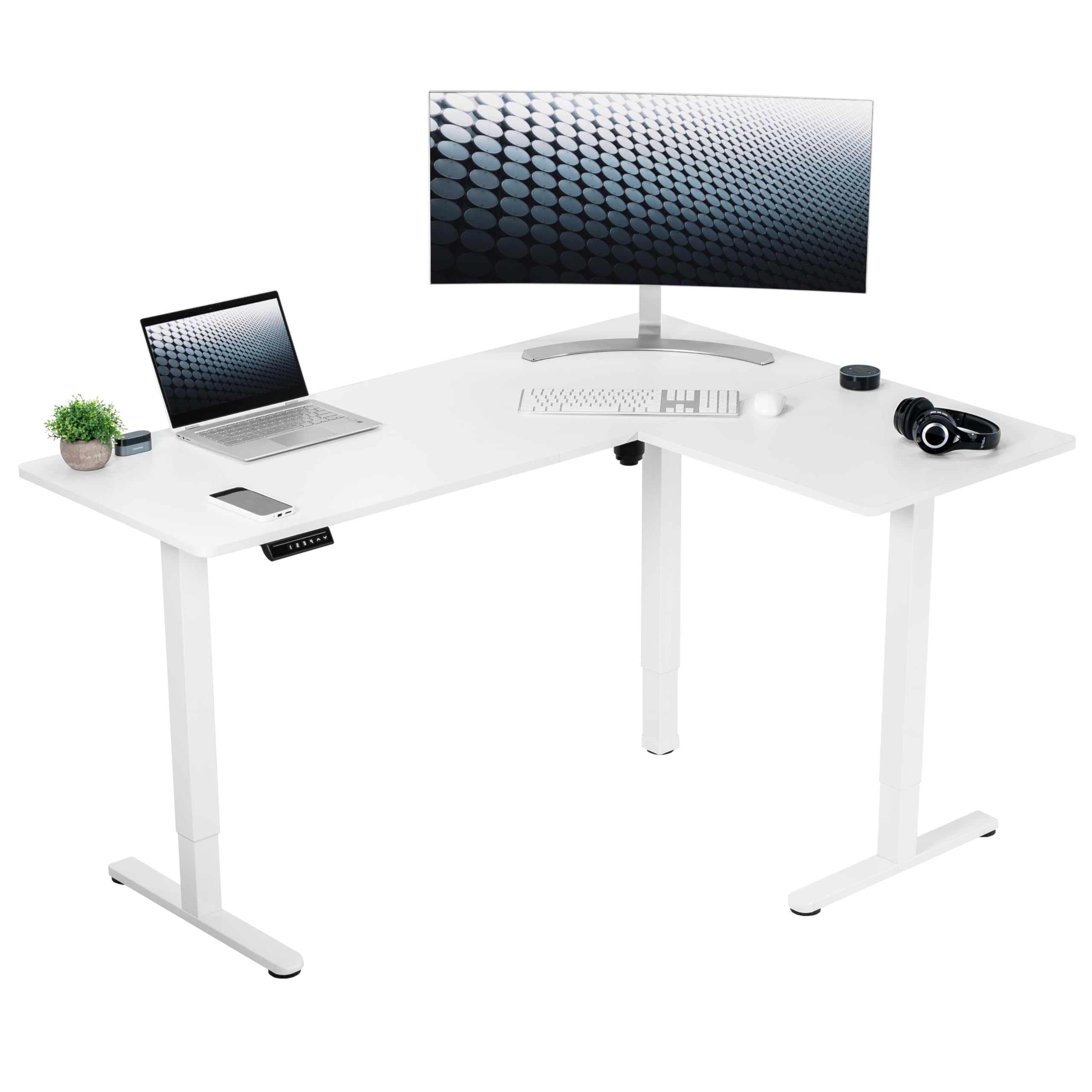 VIVO Electric Corner L-Shaped 63 x 47 in Standing Desk, Memory Height Adjustment, White Top White Frame, DESK-E3CTW-47