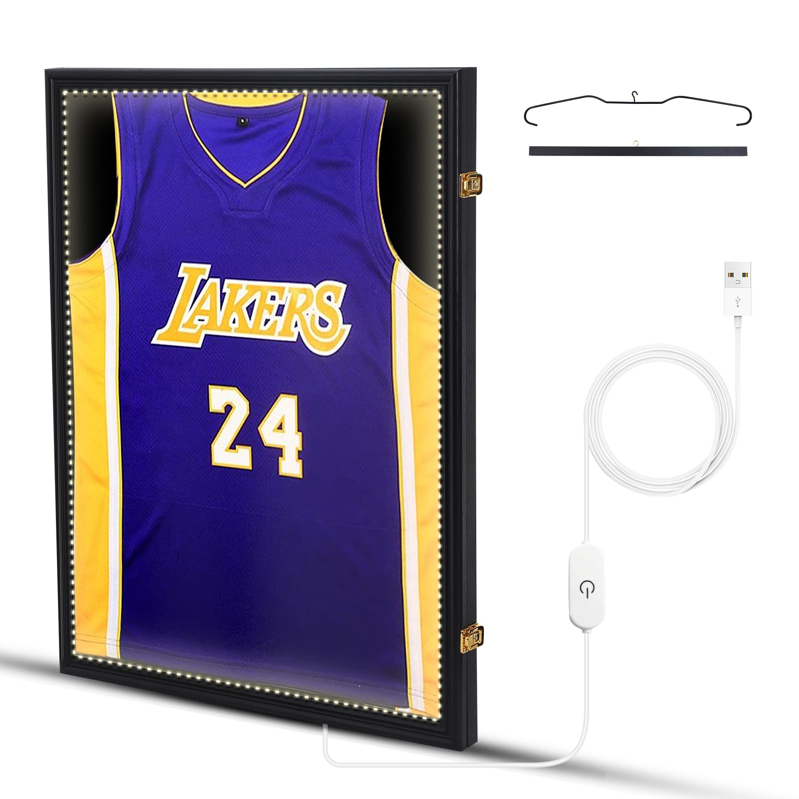 CDEN Jersey Display Frame Case with LED Lights, Large Sport Jersey Shadow Box, 23.7 * 31.6inch, 98% UV Protection Acrylic and Hanger forShirt and Uniform?1PACK?, Black, CD-LEDJERSEYDIS-1PCK