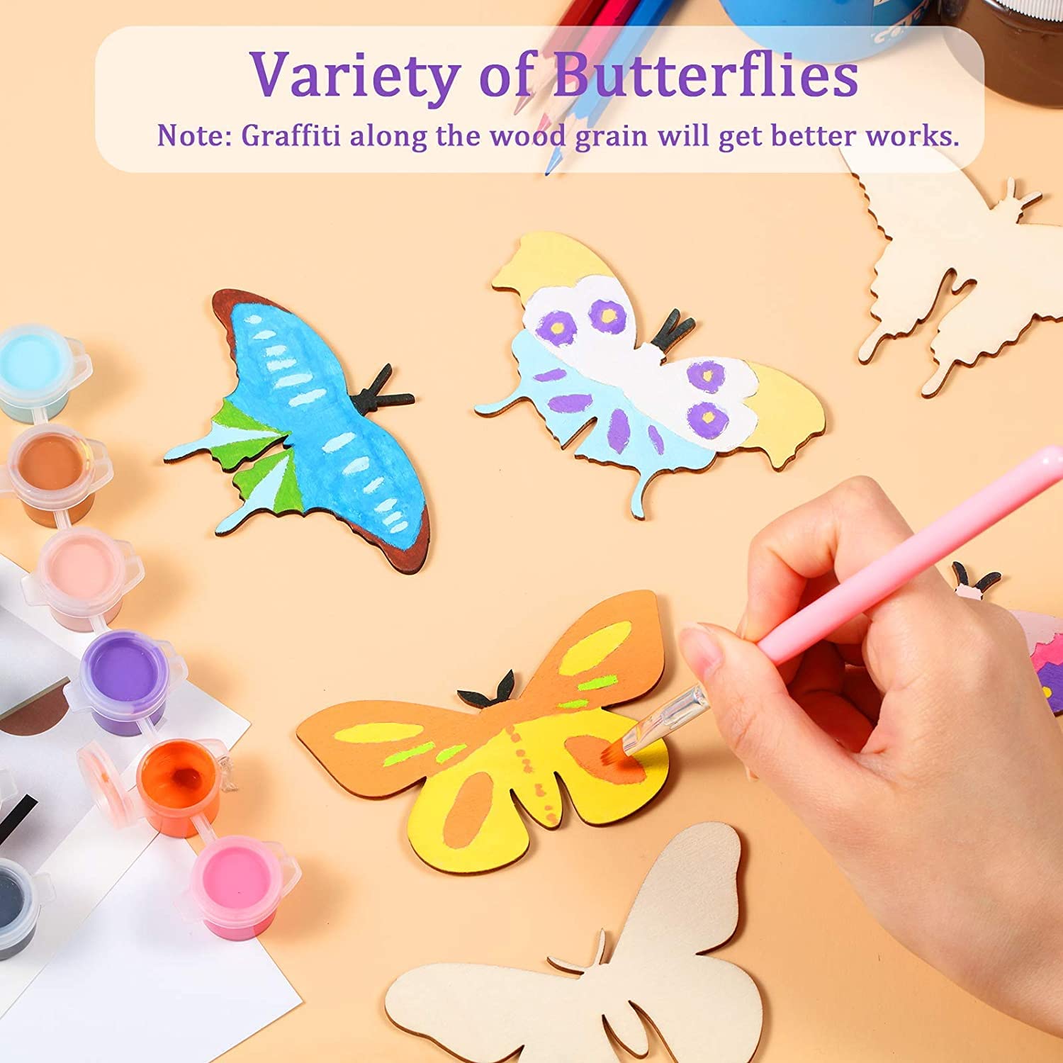 Cliths 27 Pcs Unfinished Wood Butterfly Crafts Butterfly Cutouts Blank Wooden Paint Crafts for Kids Home Decoration Craft Project 2