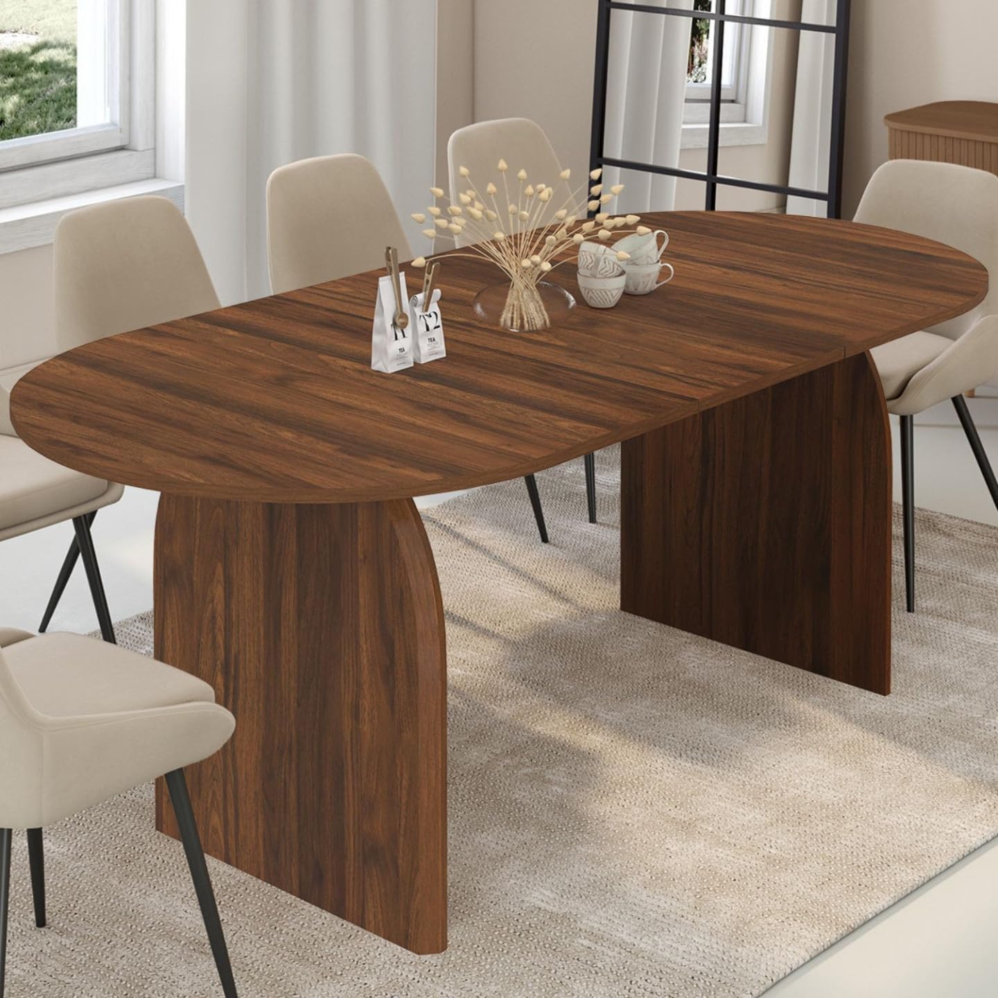 IDMarket - Table à Manger Extensible japandi Ovale Edith 6-10 Personnes Effet Noyer 160-200 cm