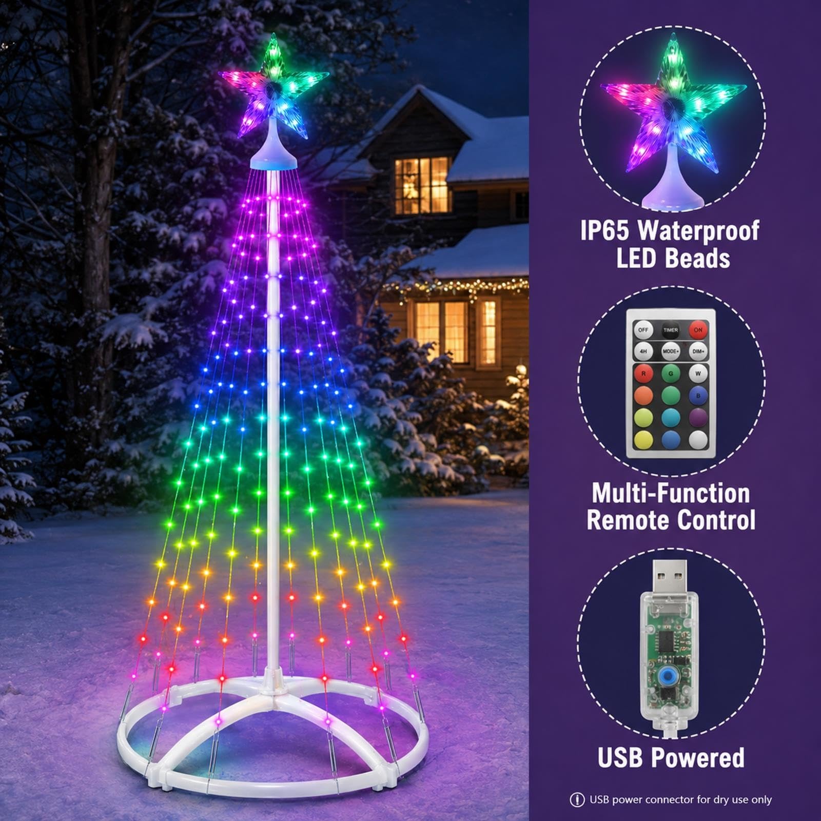 Albero di Natale a Cono LED Smart con Puntale a Stella RGB per Giardino