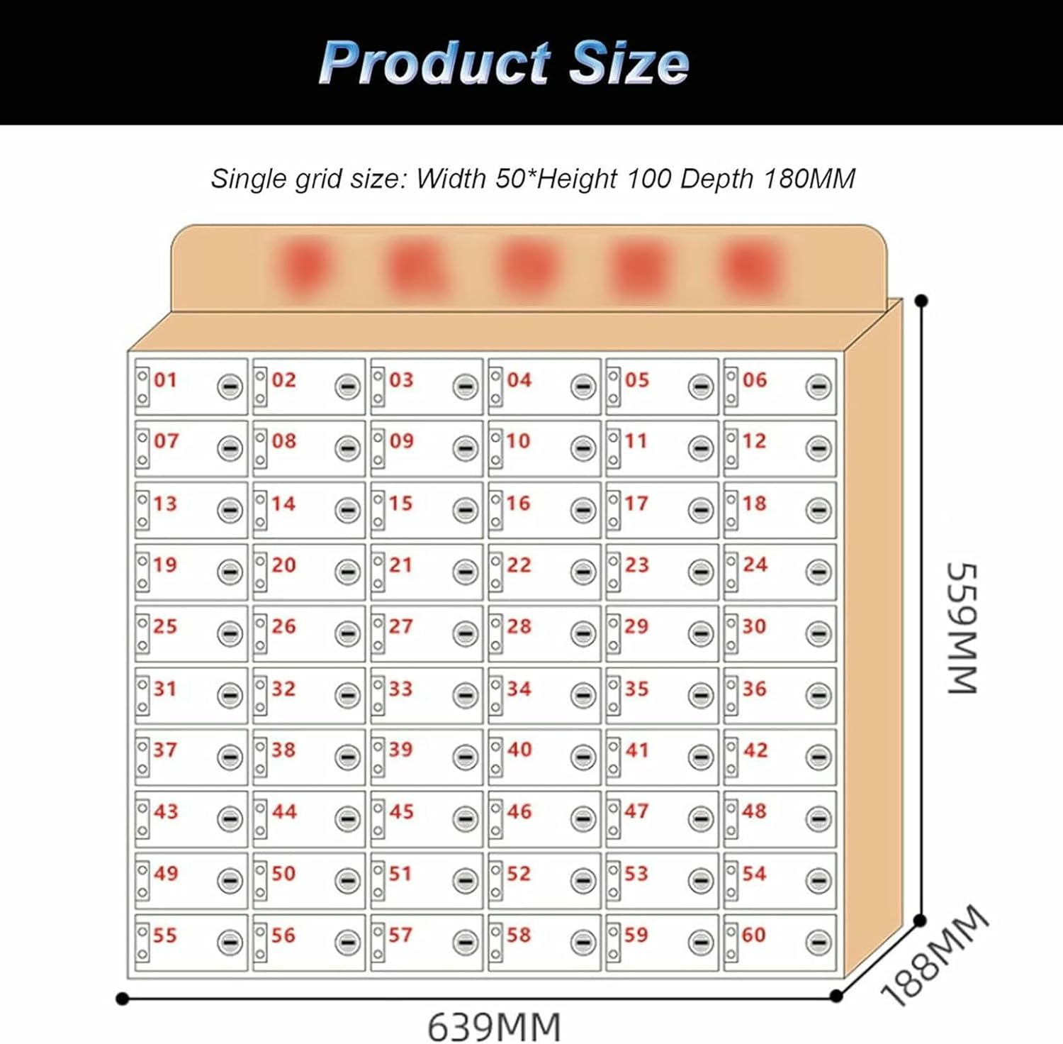 Mobile Phone Locker with Transparent Safe Deposit Box Solid Wood Storage Cabinet Wall Mounted 60 Slots Lockers for Employees~/