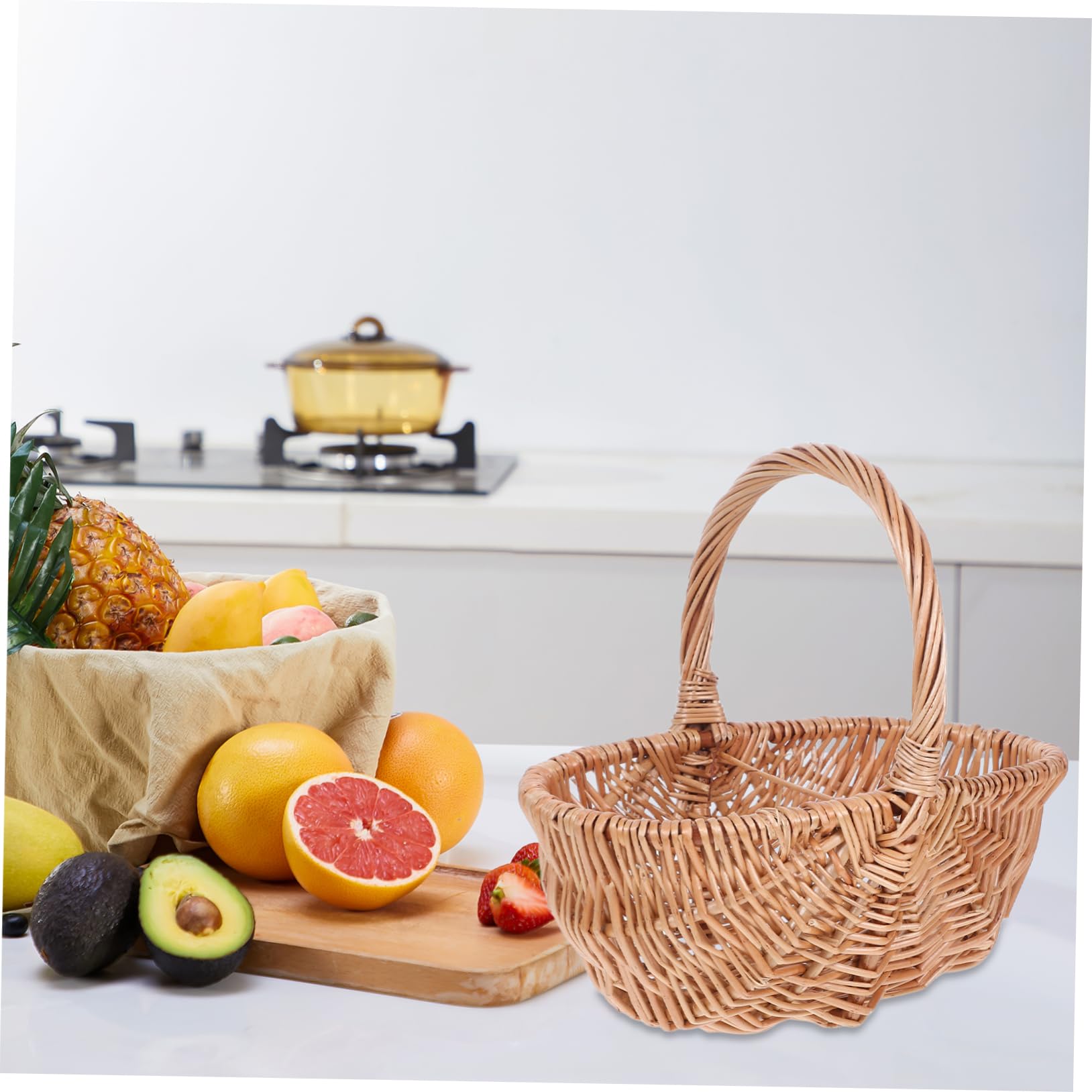 Gatuida Canasta De Picnic Tejida A Mano para Reunir Huevos Y Verduras Cesta De Mimbre Natural con Mango para Picnics Y Compras Al Aire
