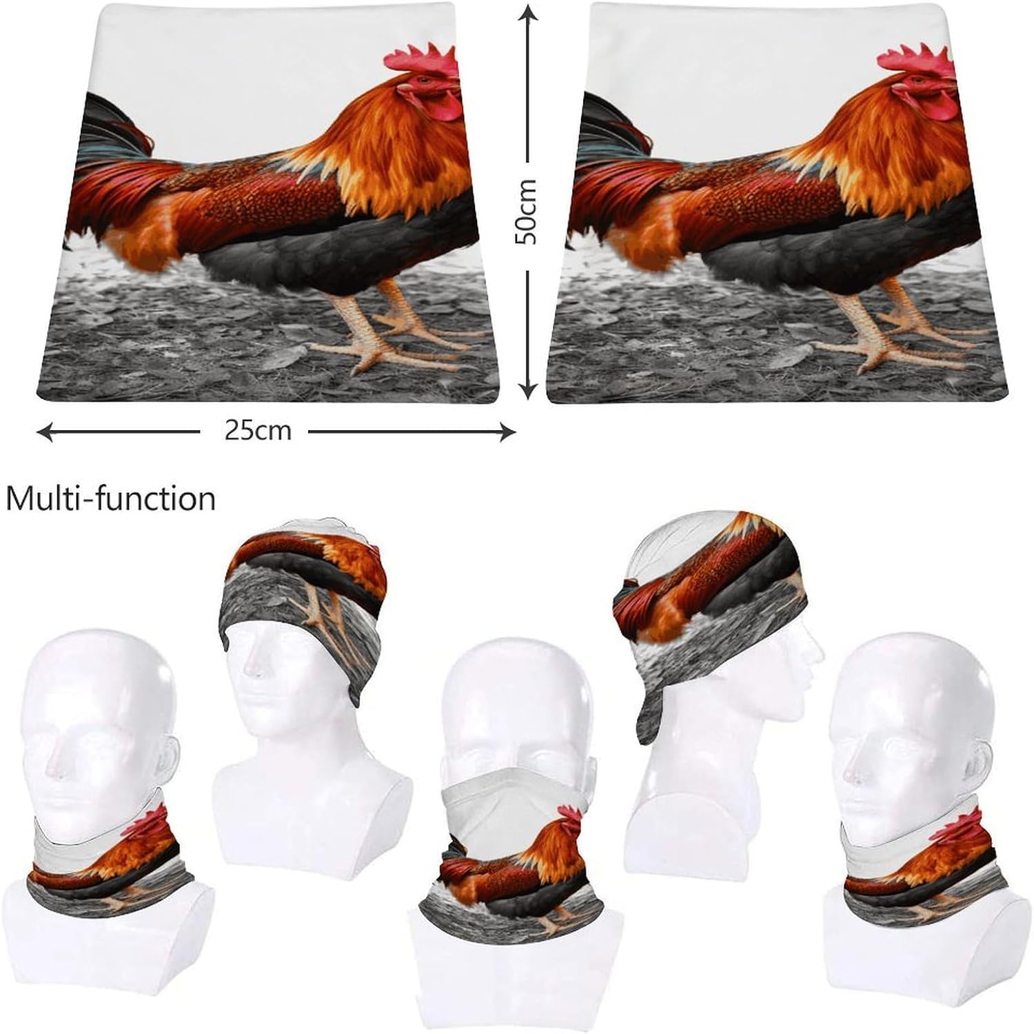 Upf 50+ Fishing Neck Gaiter Breathable Balaclava Half Face Mask Quick Dry Neckscarf Ski Mask Windproof Chicken Rooster Face Covering for Sun Protection Outdoor