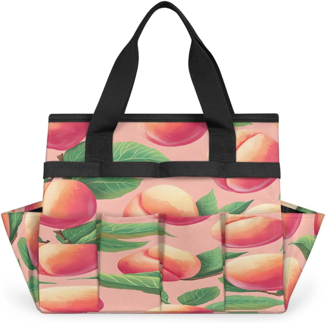 Watercolor Peaches Garden Tool Bag for Women Men Garden Storage Tote Bag with 10 Pockets & Handle Gardening Tool Organizer for Garden Patio Indoor Outdoor
