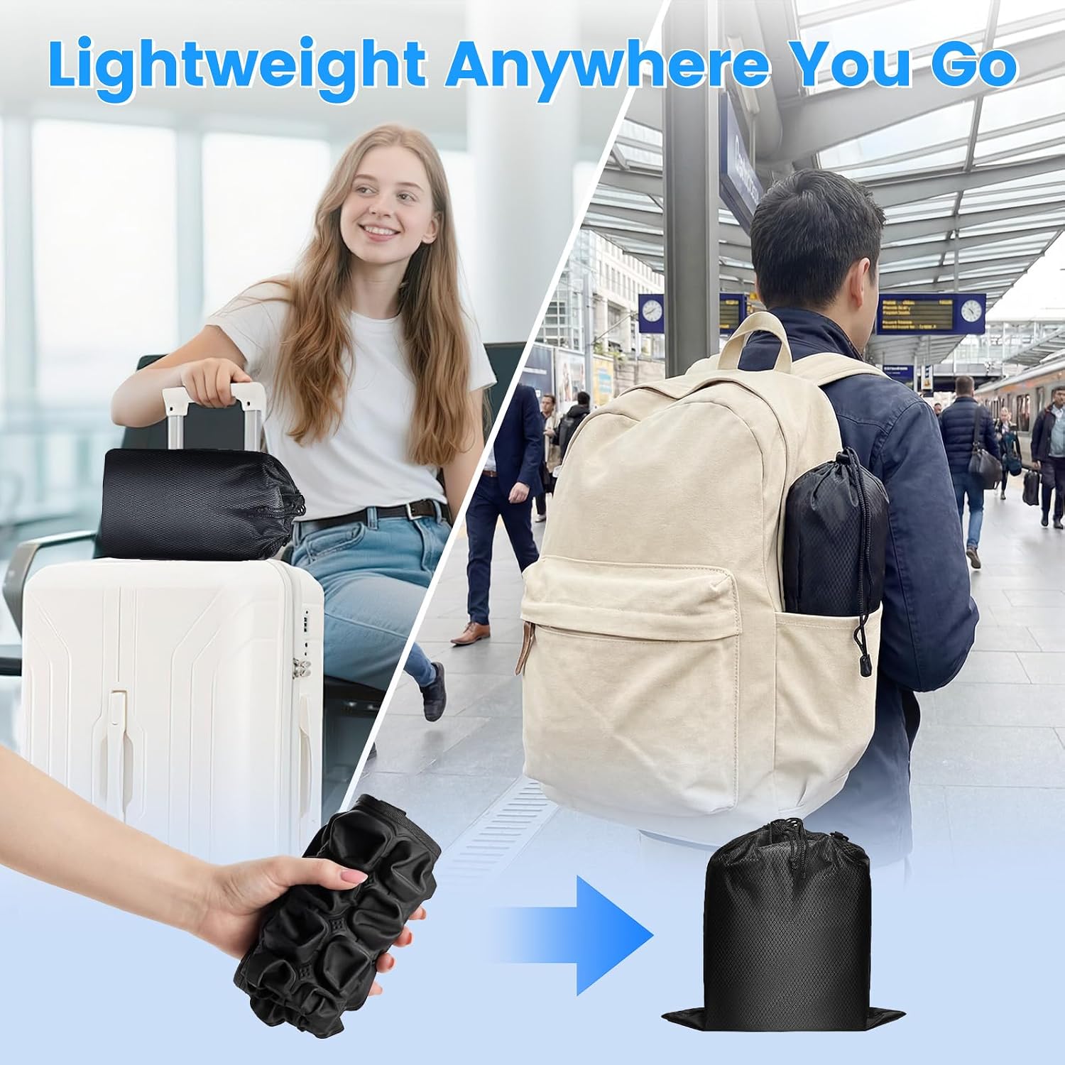 Inflatable Airplane Seat Cushion for Long Flights, Press-to-Inflate Travel Cushion with Air-Cell Support, Lightweight Portable Seat Pad for Air Travel, Car, Office Chair and Wheelchair