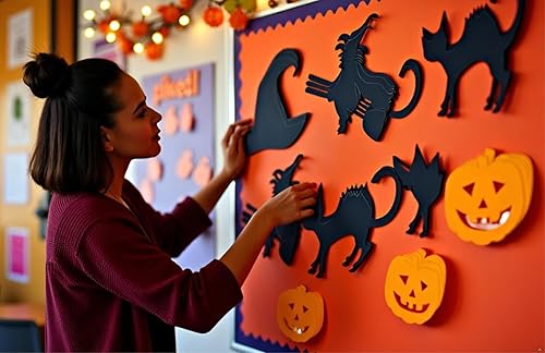 Miniatura 4 de Juego pequeño de recortes creativos de Halloween de 3 pulgadas, con bruja, sombrero de bruja, gato y linterna Jack O, 31 recortes por diseño en un