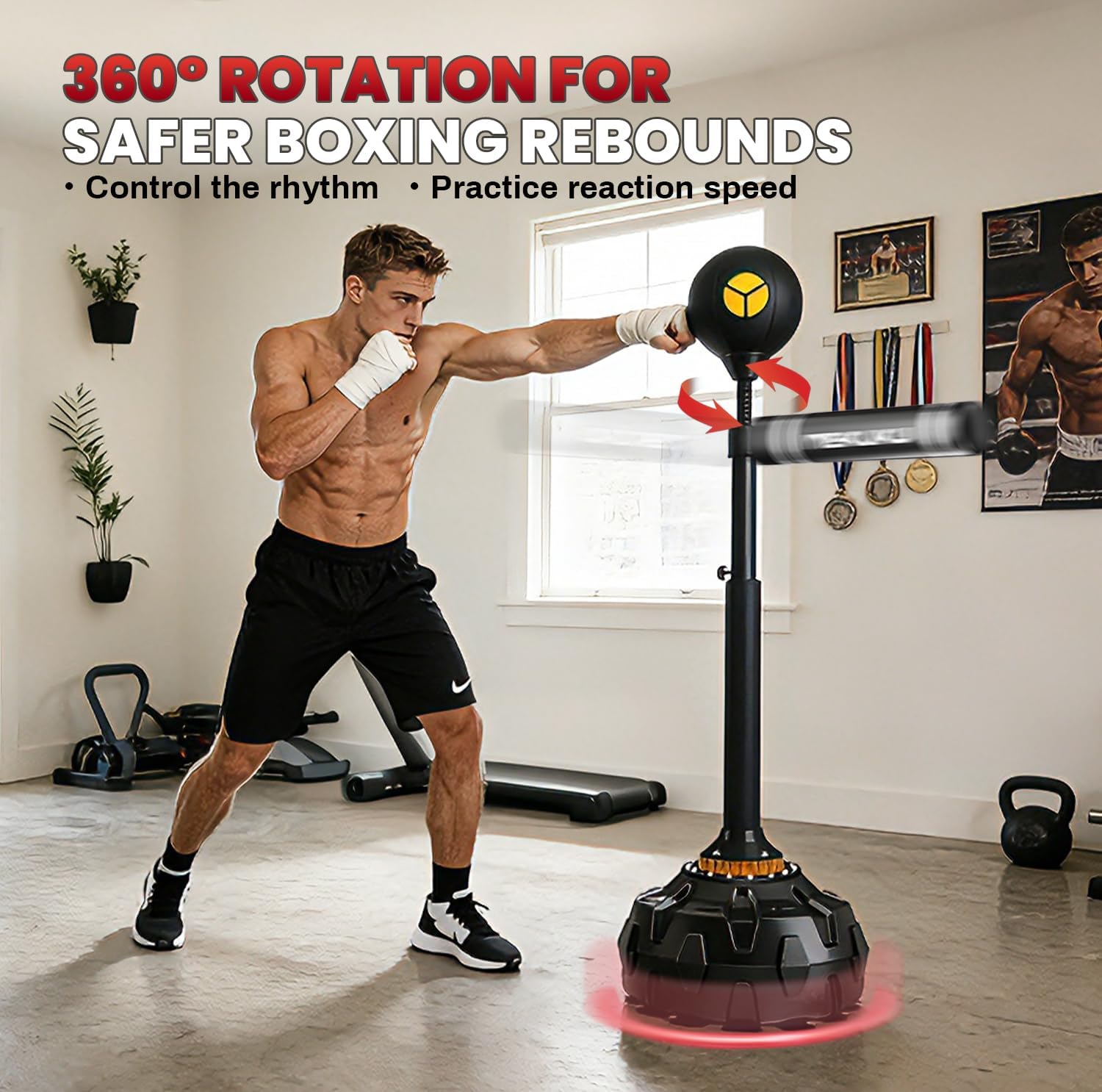 Freestanding Reflex Bag,360° Punching Bag Spinning Bar with Stand,Height Adjustable for Boxing Speed Trainer- for Adults & Teenagers.