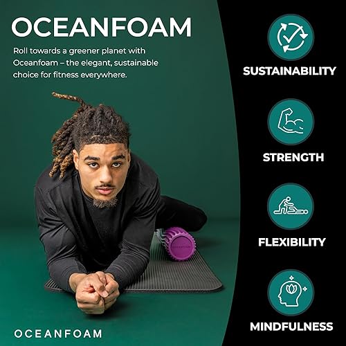 Miniatura 86 de Oceanfoam Tidal Roller - Rojo, Azul Marino Oscuro y Natural Marmóreo - Rodillo de espuma para masaje muscular para dolor de espalda y estiramiento -