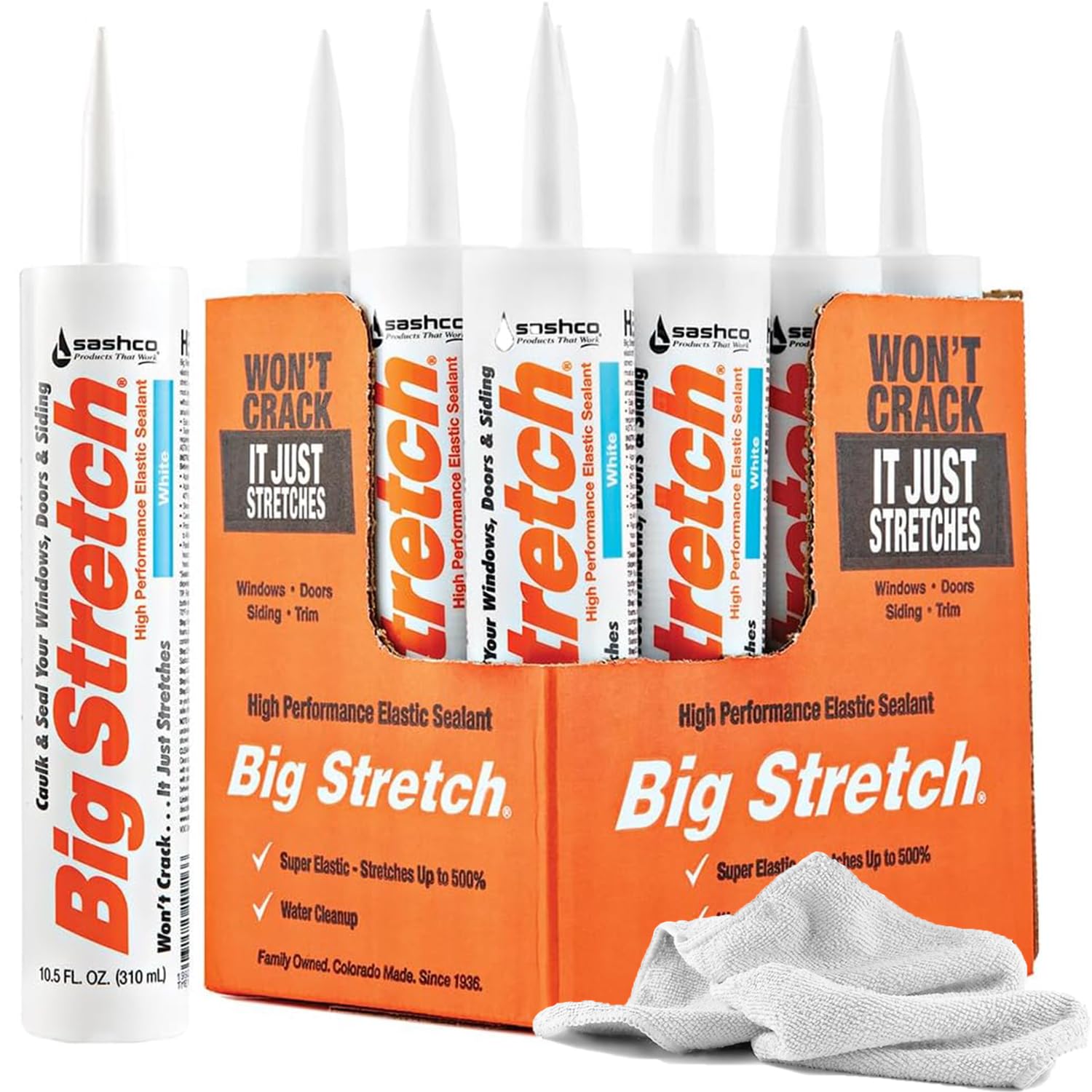 Big Stretch White Sealant, 12 Pack Strong Adhesive Caulk for Windows
