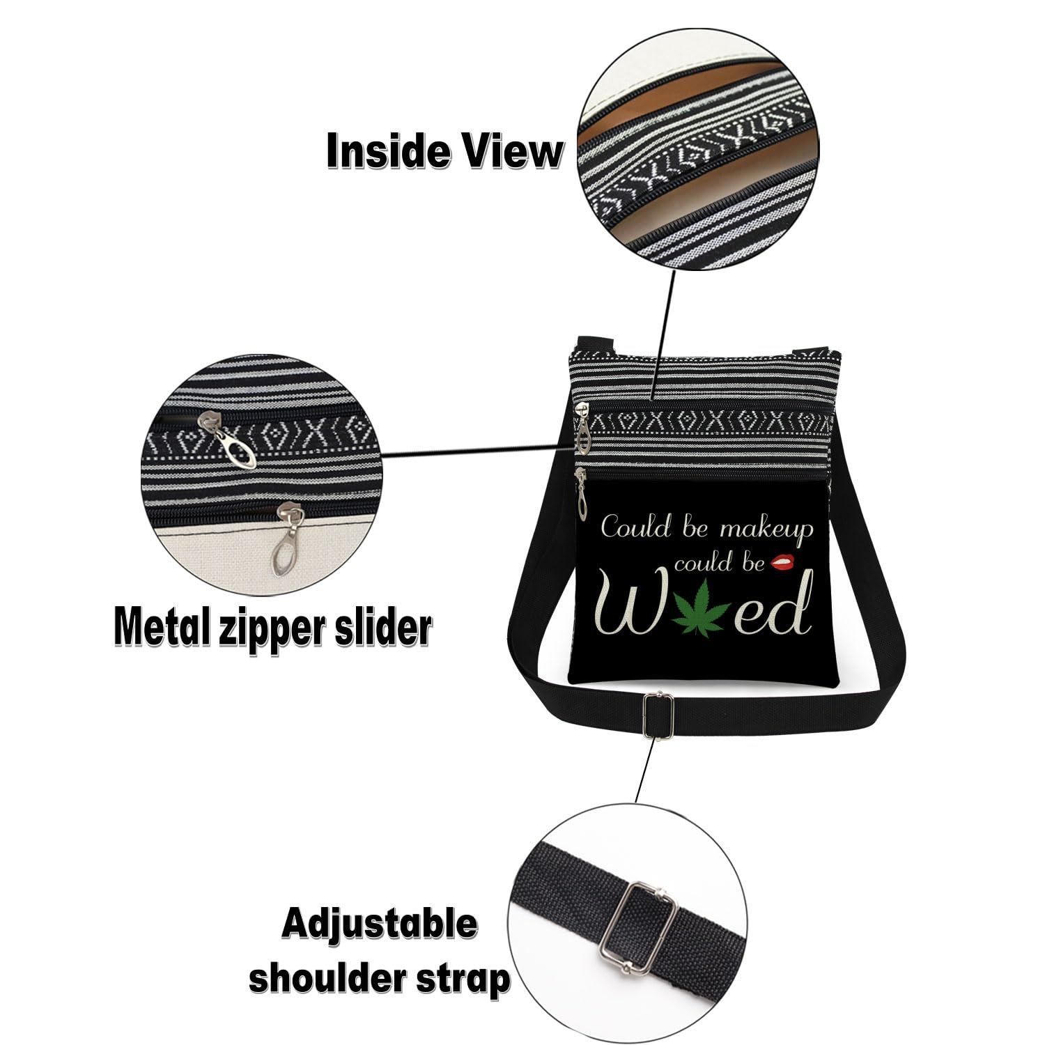 Could Be Makeup Could Be Weed Crossbody Bag Friend Gifts Funny Weed Leaf Messenger Bag Travel Crossbody Purse for Women Best Friends Sister Weed Gifts (Black)