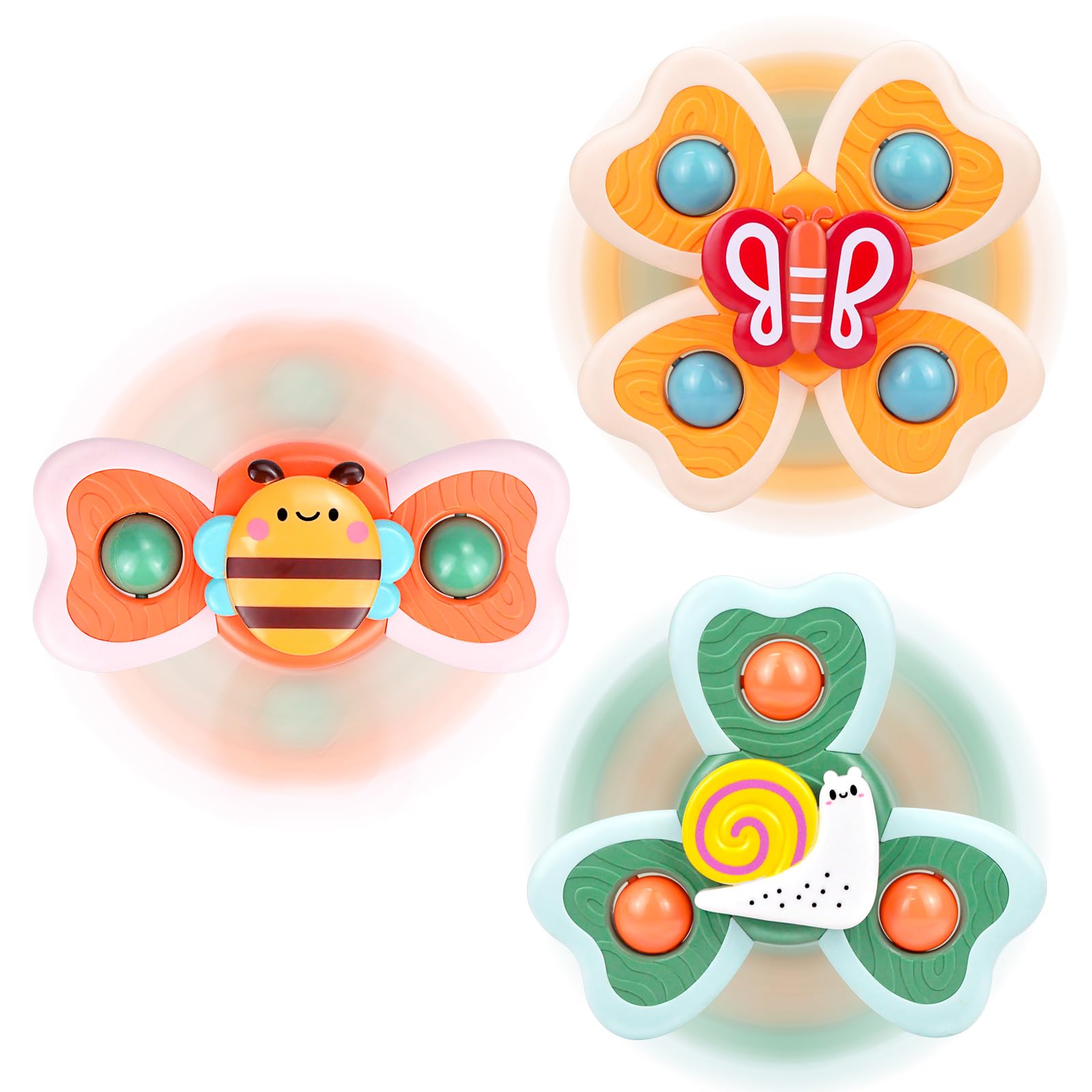 3 Pcs Suction Cup Spinner Toys,Spinning Toys for Toddlers 1-3,Baby Fidget Toy,Sensory Early Education Bathtub Toy Dining Chairs Birthday Gifts Boy Girl (Bee)