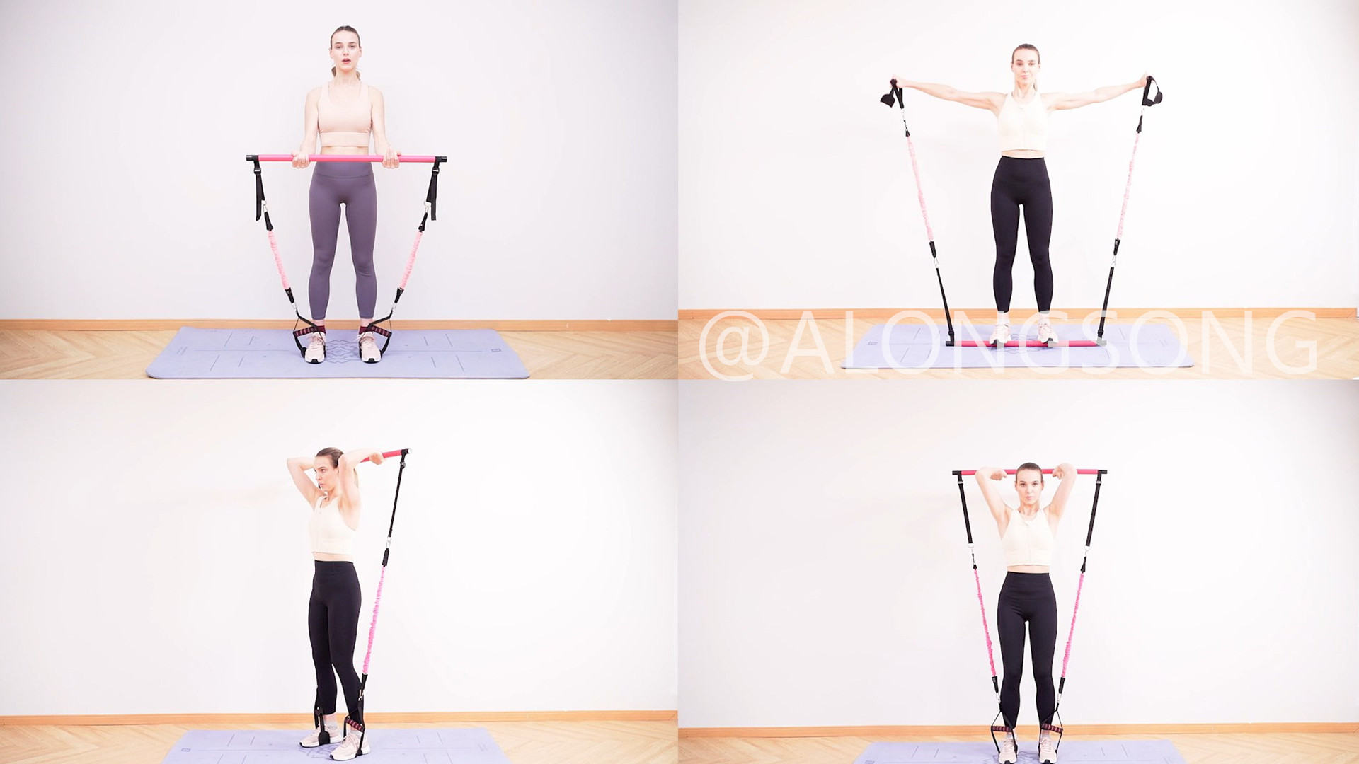 Barra Per Pilates ALongSong Con Elastici - Kit Allenamento Casa Con 6 Bande Resistenza 30-240 Lbs, Video Esercizi - Foto 11