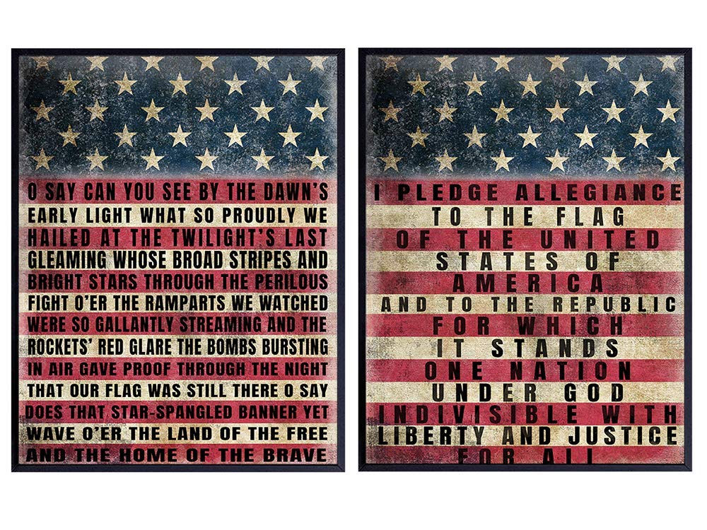 Sponsored Ad - Patriotic USA American Flag Sign Poster Photo Set - Vintage Farmhouse Shabby Chic Room Wall Art Decoration, Home, Office Decor - Gift for Military Veteran, Vets, Patriots - 8x10 Unframed Print