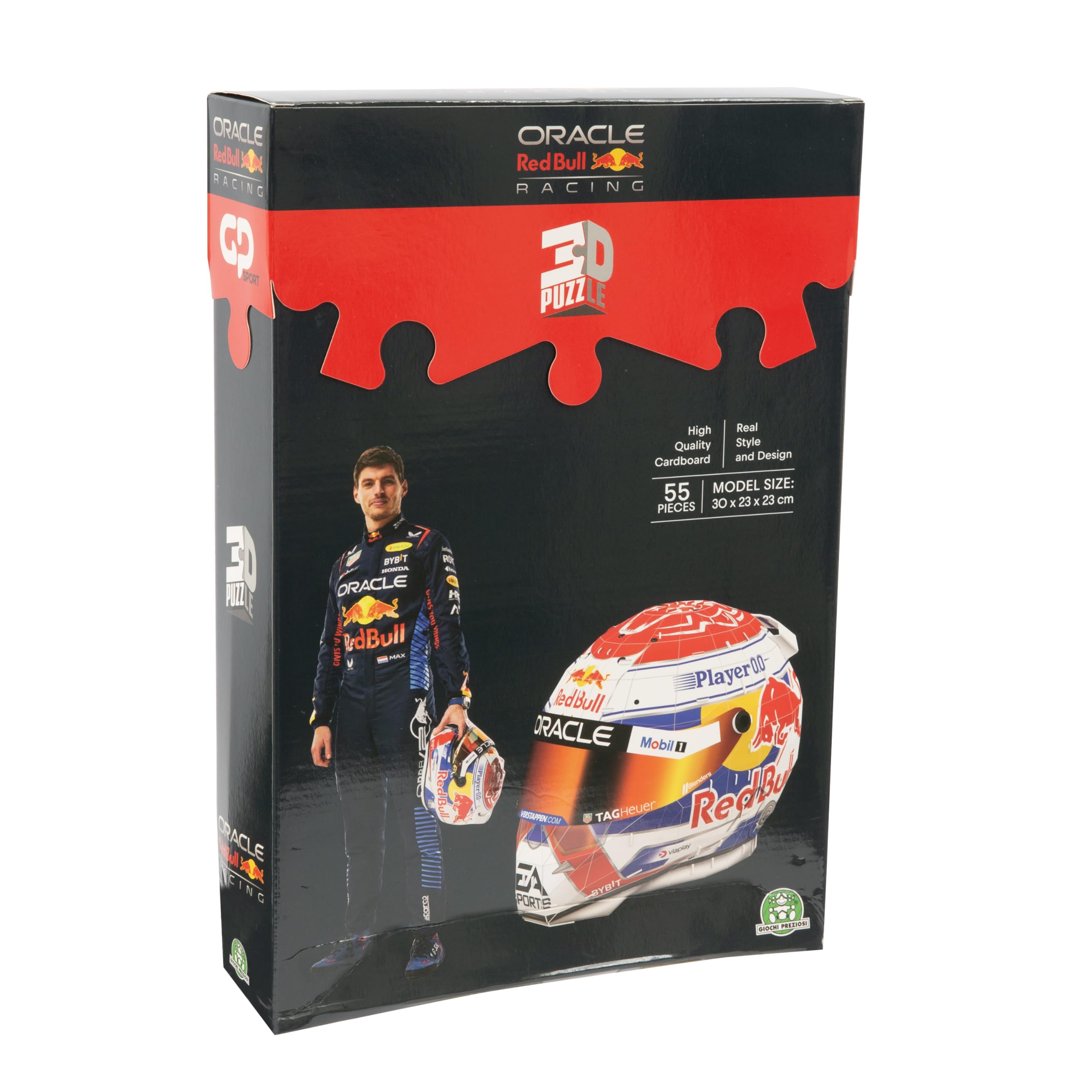 Verstappen Red Bull Racing 3D-Puzzle Helm – 55 Teile, hochdetailliert mit offizieller Lizenz, einfache Montage, kein Werkzeug oder Kleber erforderlich, Karton, EPS-Schaum – 20 × 23 × 23 cm