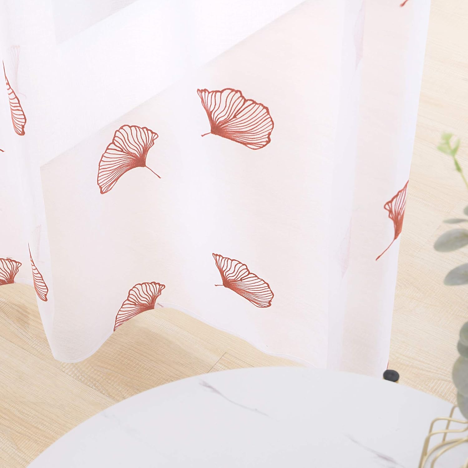 Deconovo Long Linen Effect Sheer Curtains Semi Transparent Voile Curtains Dandelions Pattern Net Curtains for Darkening Room 55 x 94 Inch Orange One Pair - Image 4
