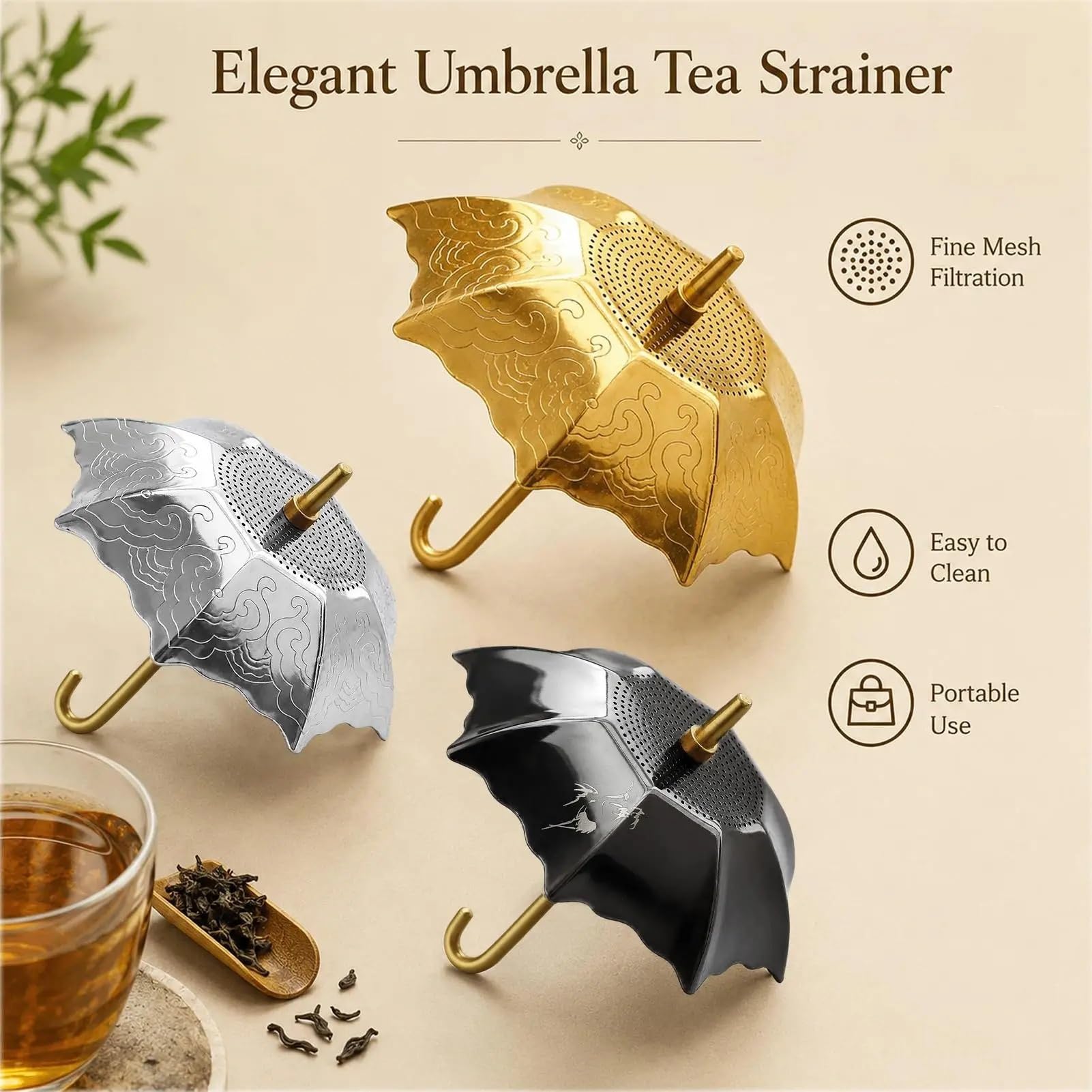 1 Uds colador de té paraguas Infusor hojas sueltas con mango for el hogar cocina encimera apartamento dormitorio Oficina Para Reuniones Familiares Y Oficinas
