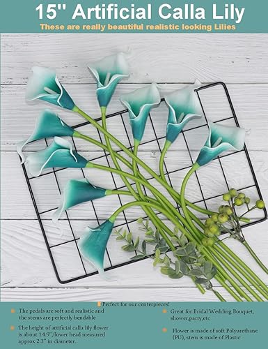 Miniatura 3 de Mini ramos de calas artificiales de 15 pulgadas, 10 tallos de látex, flores artificiales de tacto real para decoración del hogar y fiestas (verde
