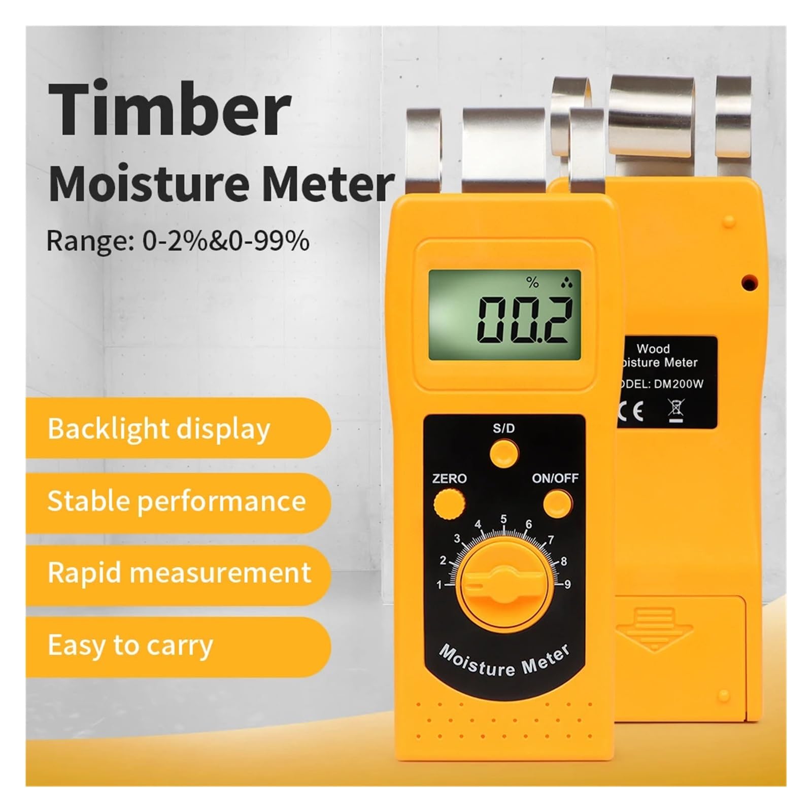 Misuratore Di Umidità Del Legno Ad Alta Precisione Con Retroilluminazione LCD, Igrometro Portatile For Legname, Truciolato,Controllo accurato