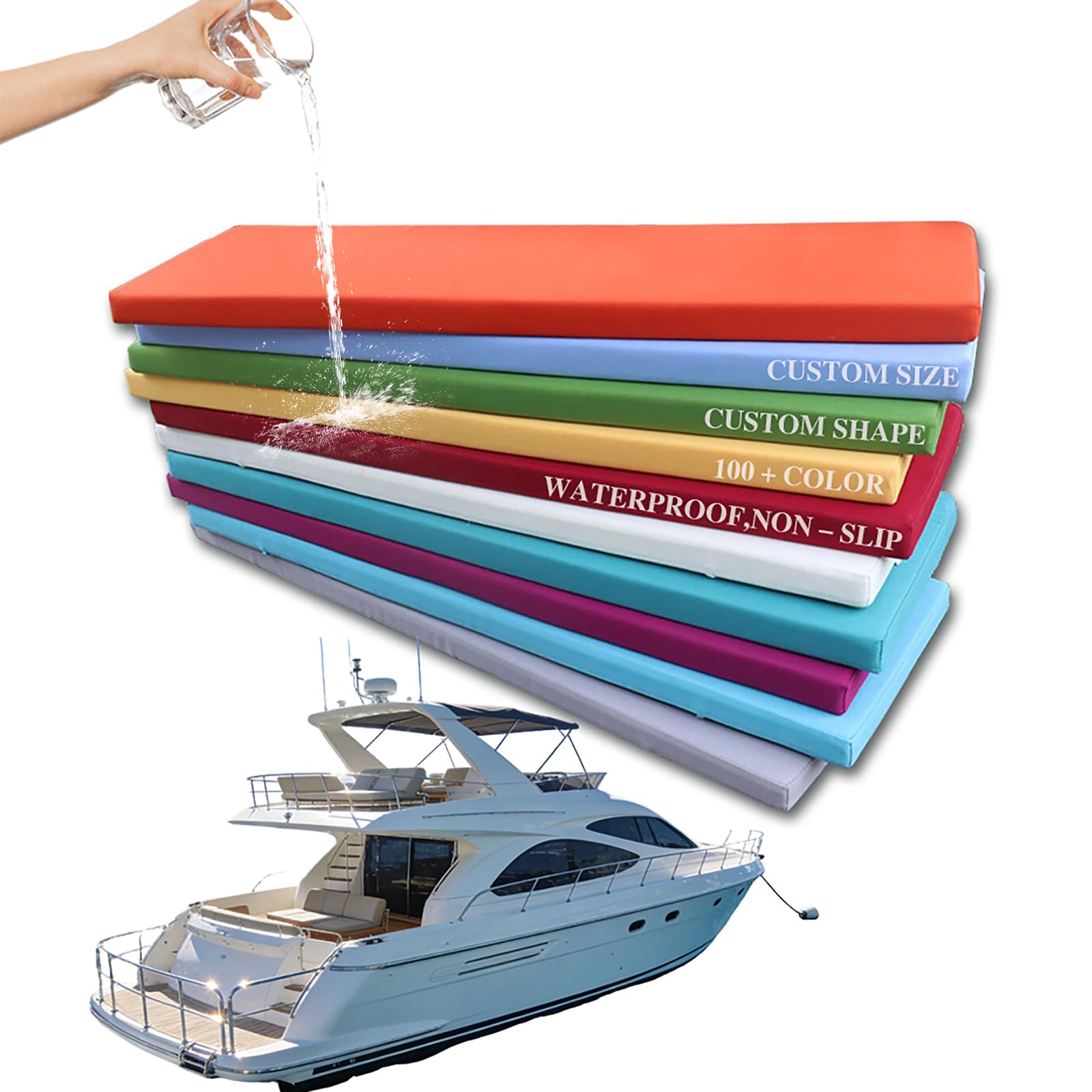 Generico Cuscini per Yacht su Misura, Diversi Colori e Misure, Antiscivolo, Impermeabili con Cerniera Materasso in Schiuma ad Alta Densità per Roulotte, Campeggio, Barca, Camper,8cm