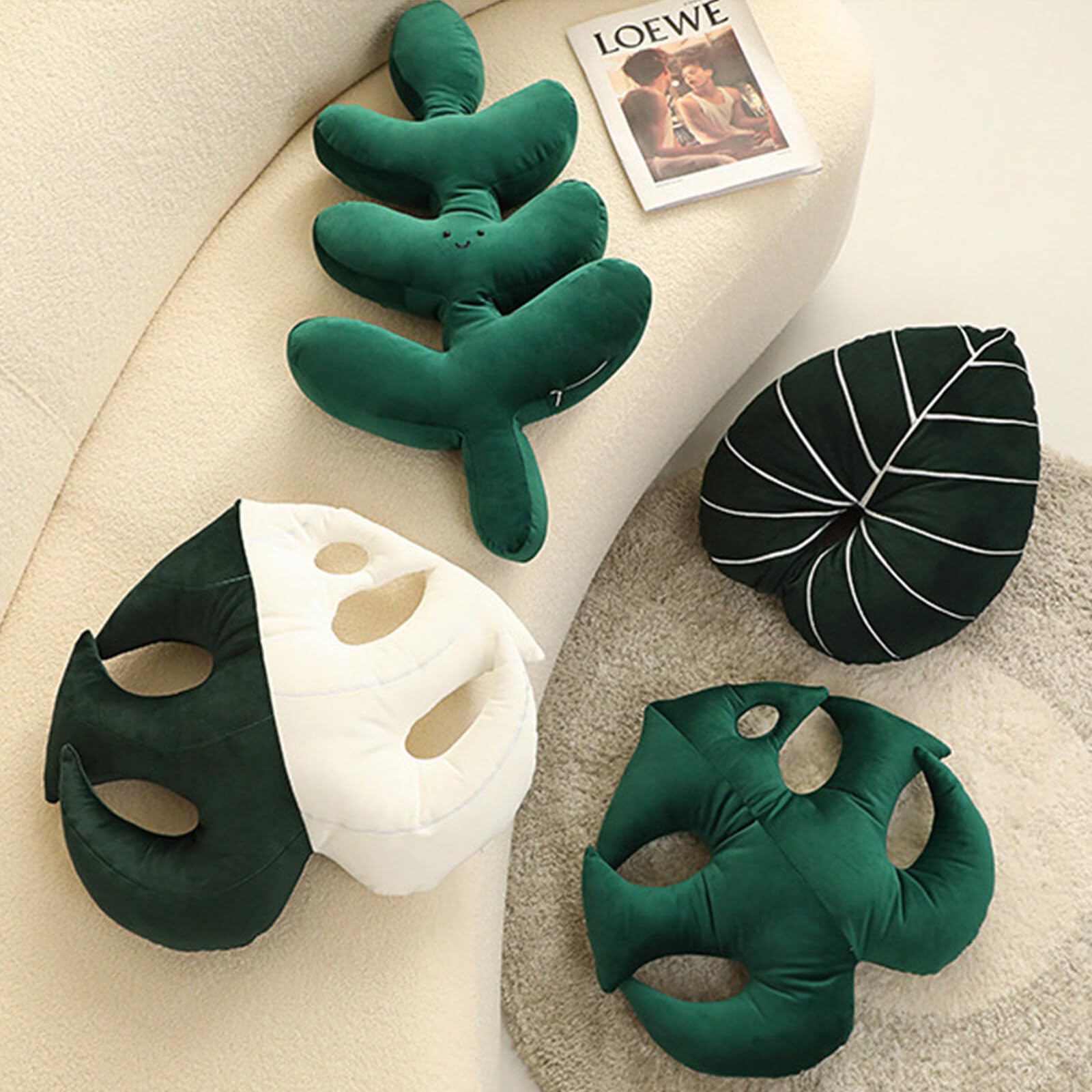 Cuscino a forma di foglia, 52,1 x 48 cm, imbottitura in polipropilene, a forma di 3D, cuscino per piante succulente, grazioso cuscino da pavimento per fate, grunge, decorazione per la casa