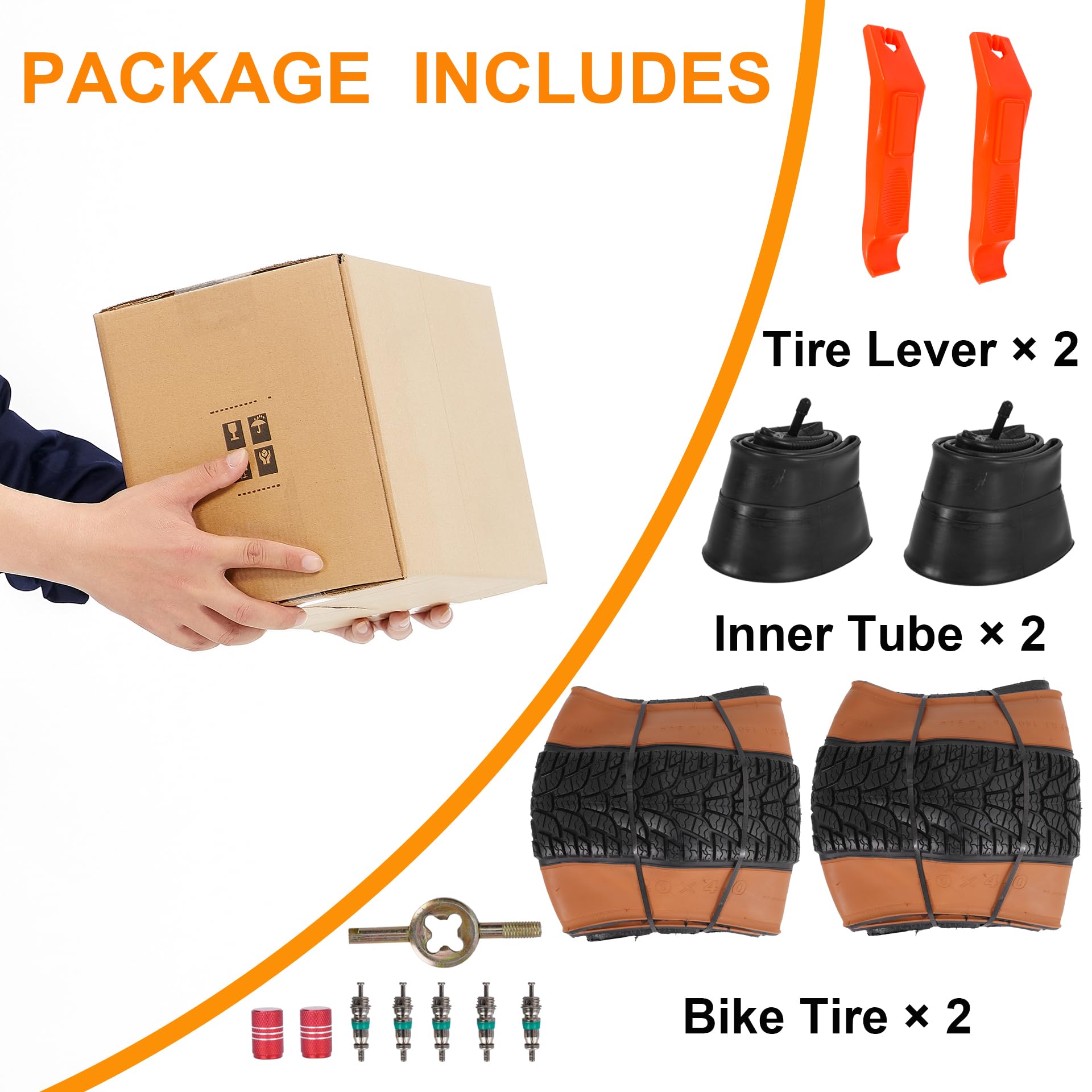 2-Pack 20x4.0 Fat VéLo Pneu, 20 Pouce Montagne Pneus De VéLo & Les Tubes Ensemble, Pliage Remplacement Pneus De VéLo avec Pneu Les Leviers pour Hors Route, VéLo éLectrique