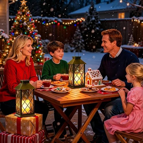 Miniatura 4 de TAKE ME Faroles solares de 14 pulgadas para exteriores, impermeables, grandes y parpadeantes, sin llama, luces de misión para mesa, al aire libre,