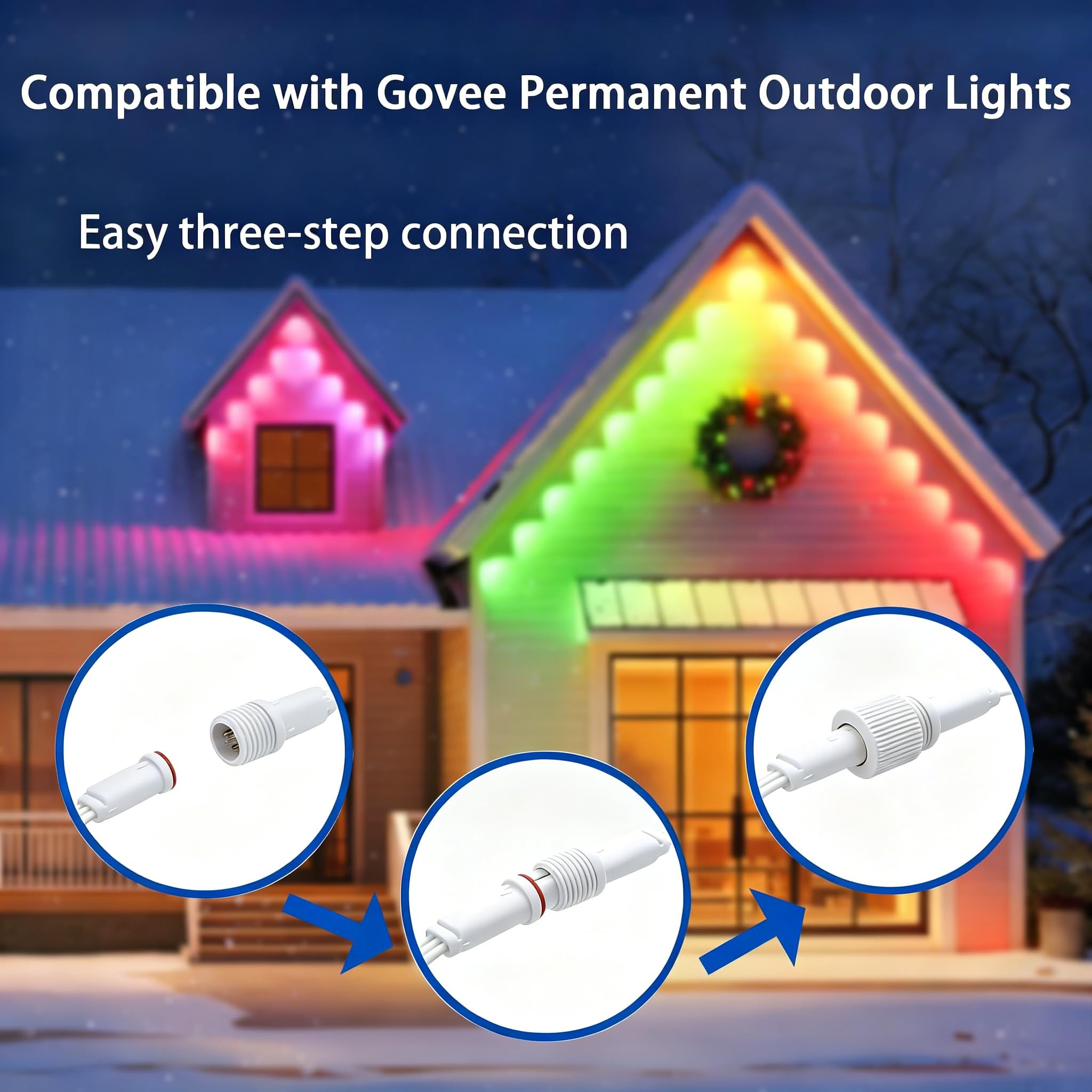 Línea de extensión impermeable IP68 de 1 separador macho y 2 hembra en forma de Y utilizado para lámpara permanente al aire libre de Govee es compatible con el separador en forma de Y Govee H705A