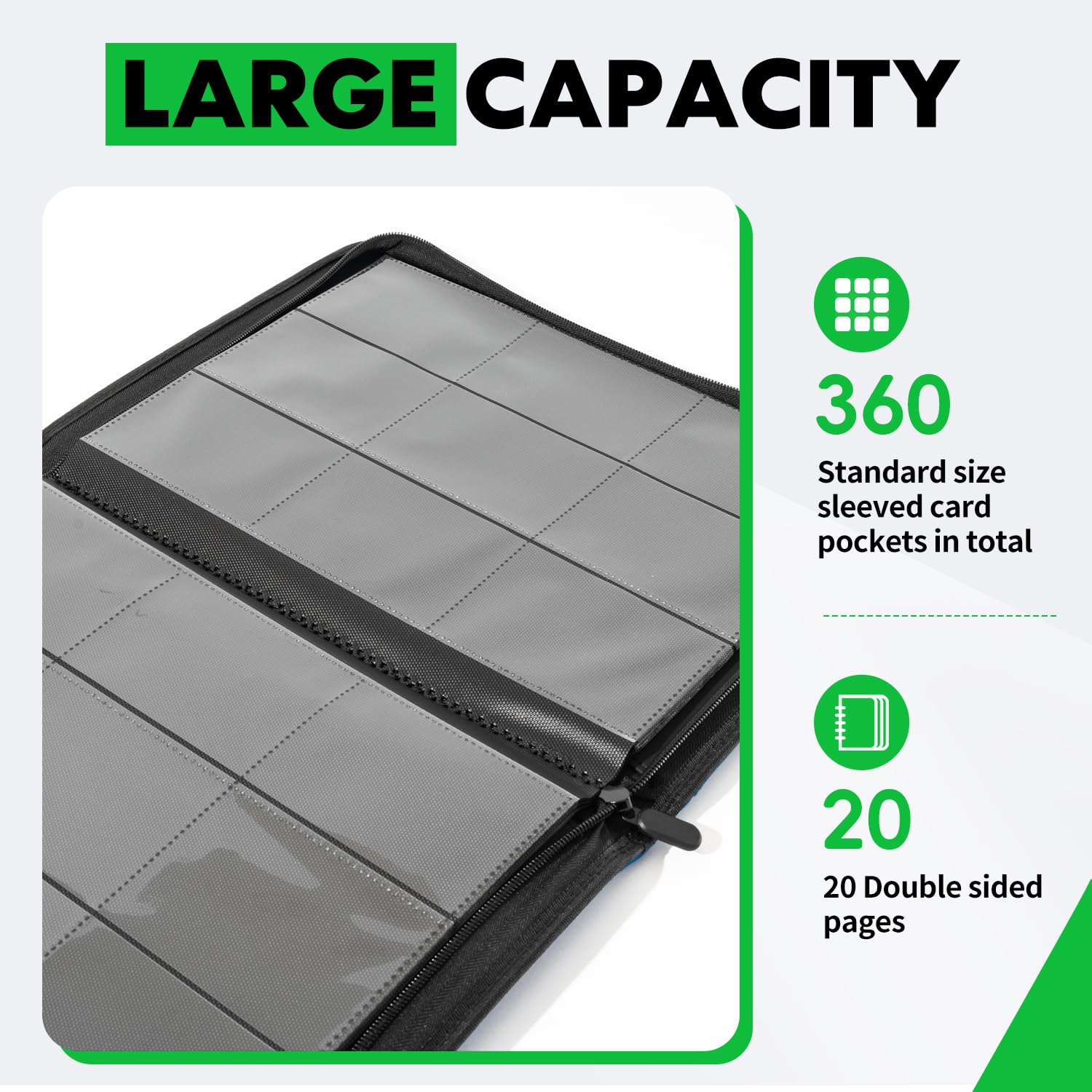 efunkdog Raccoglitore Carte, Album portacarte collezionabili 9 tasche Copertura in PU con cerniera, Capacità di 360 carte per TCG e carte sportive (Verde)