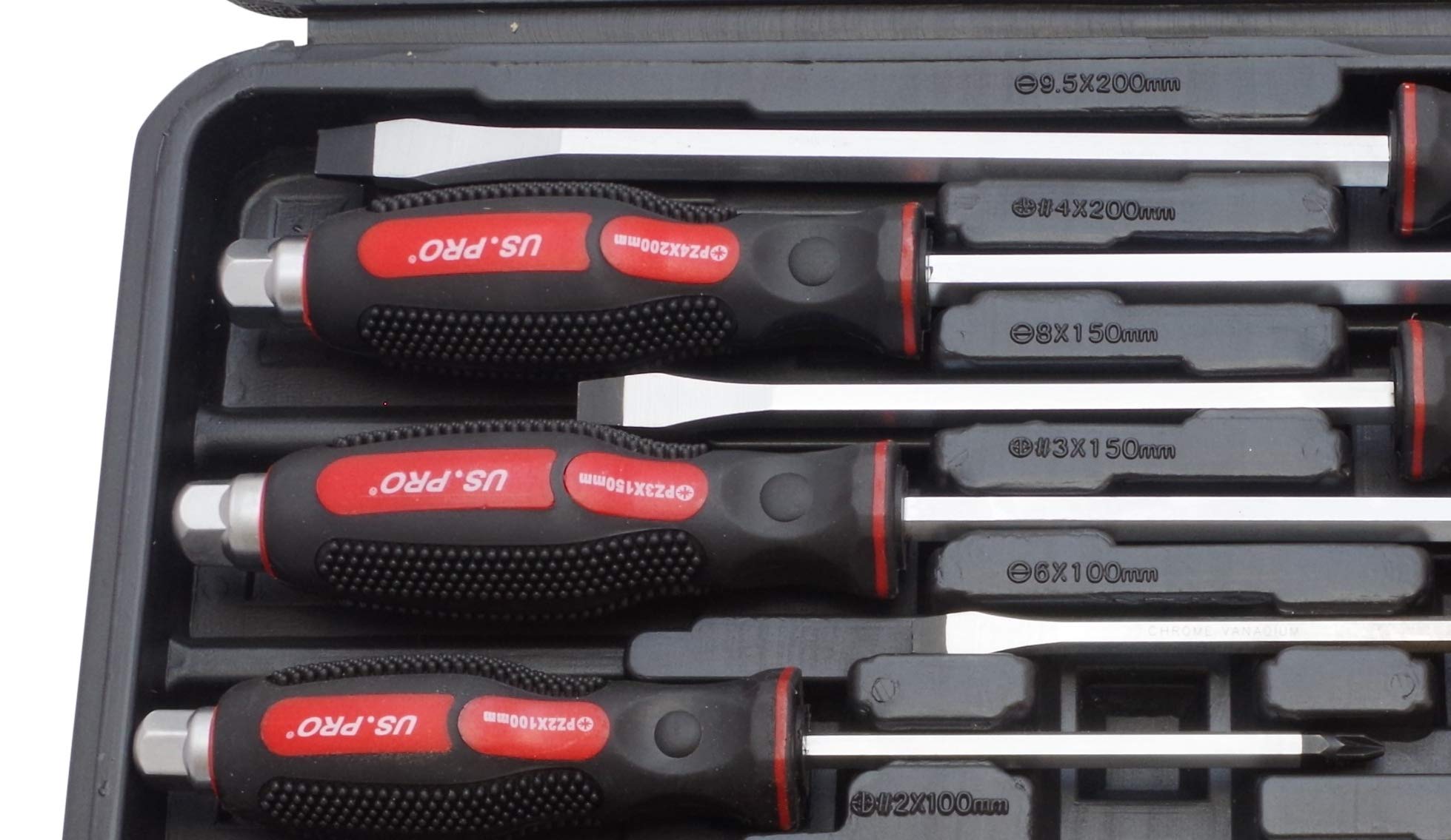 Us Pro B1503 Schraubendreher-Satz Schwarz/Rot 12-Tlg, Kreuz-Schlitz Pozidriv