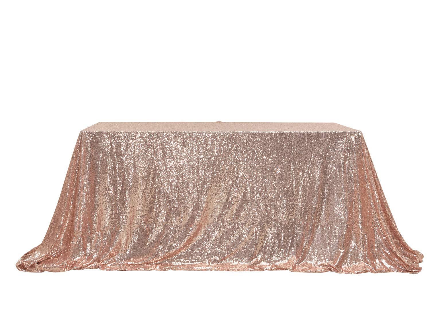 PartyDelight Sequin Tablecloth, Wedding, Sweetheart, Christmas Tree, Rectangular, 48"x72", Rose Gold